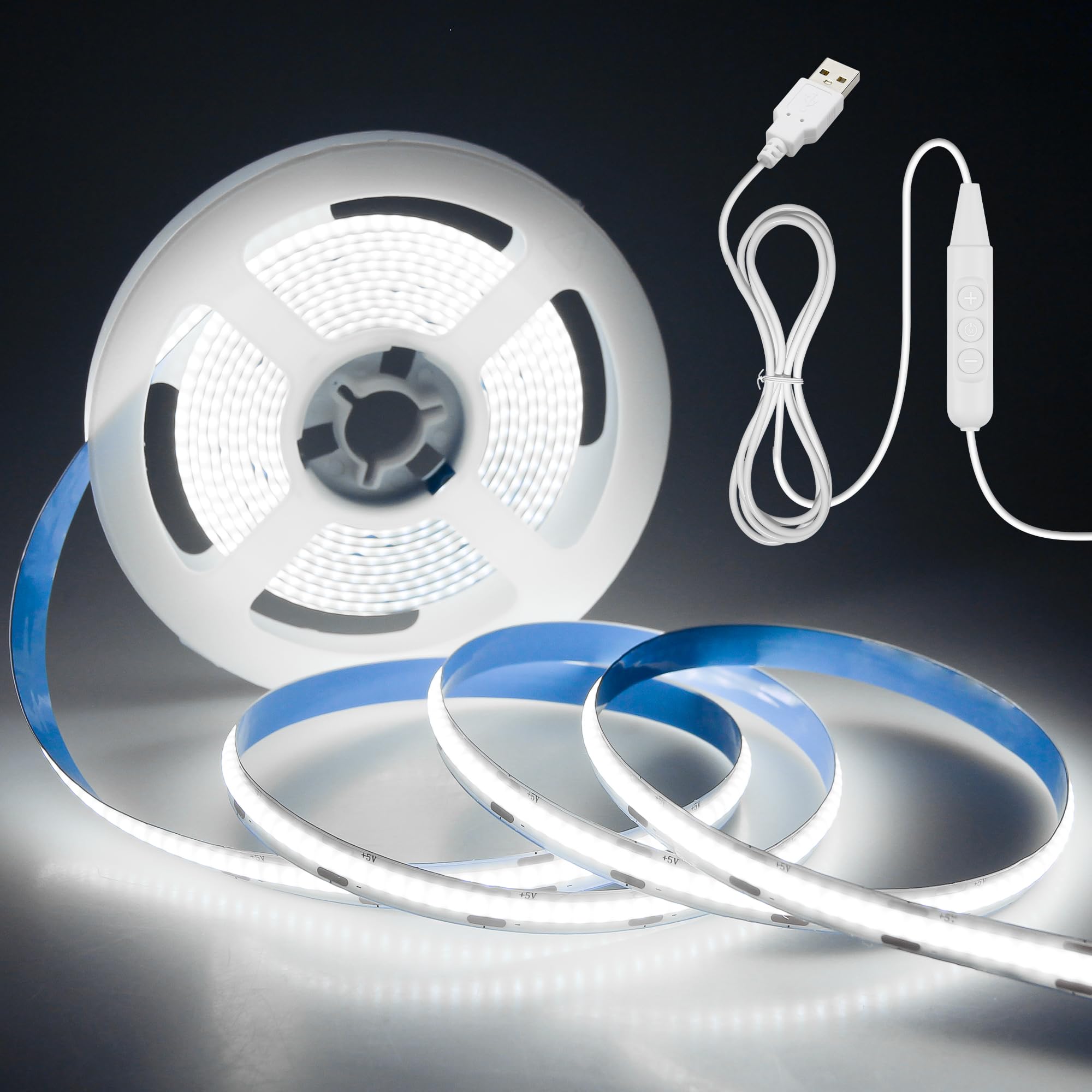 Aclorol 5V COB LED Strip Light USB Powered 6000K 9.84FT/3M 960LEDs Dimmable LED Flexible Light Strip with Dimmer 8mm Width Doltl