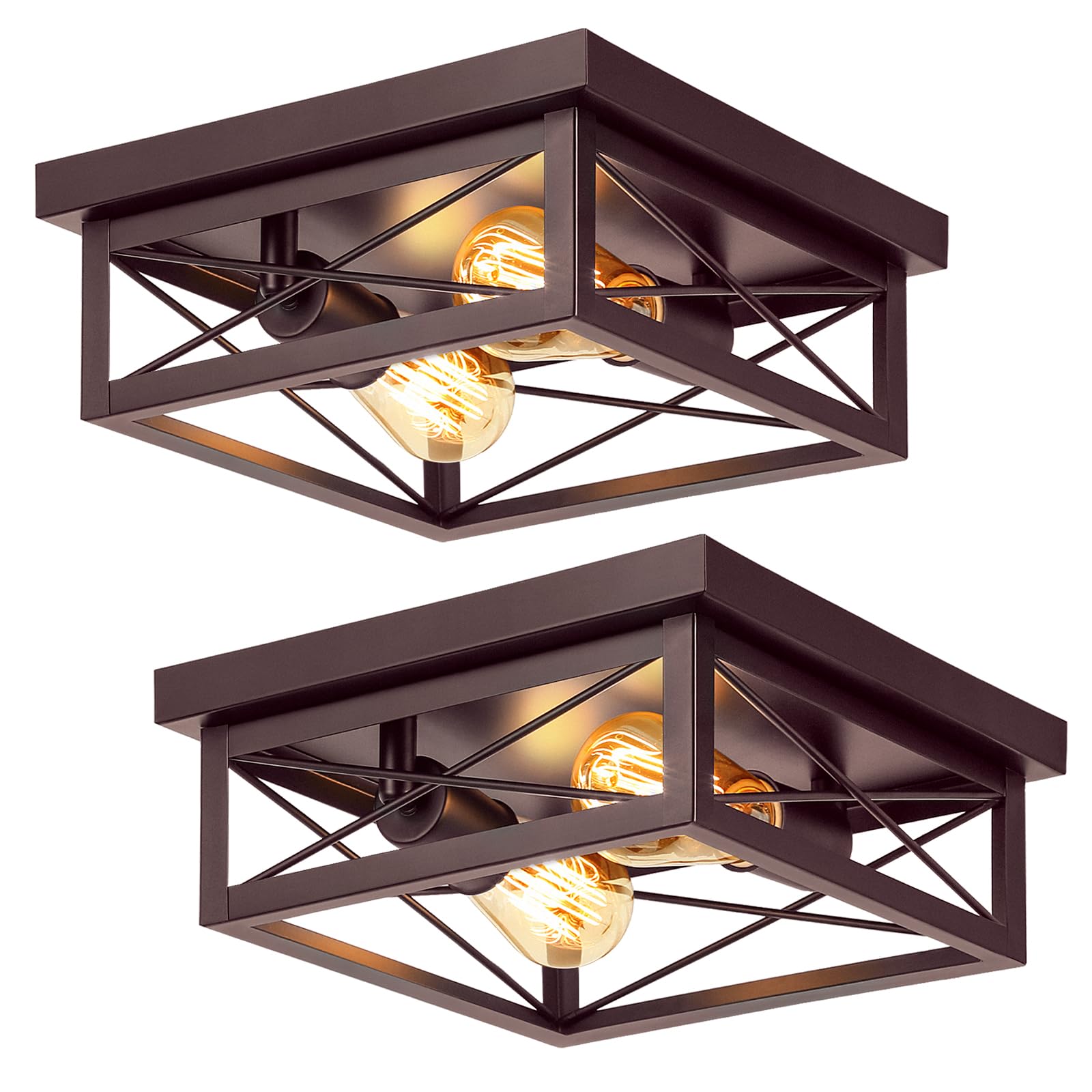 Brown Hallway Light Fixtures Ceiling, 2-Light Farmhouse Industrial Flush Mount Ceiling Lights, 2-Pack Modern Metal Kitchen Light