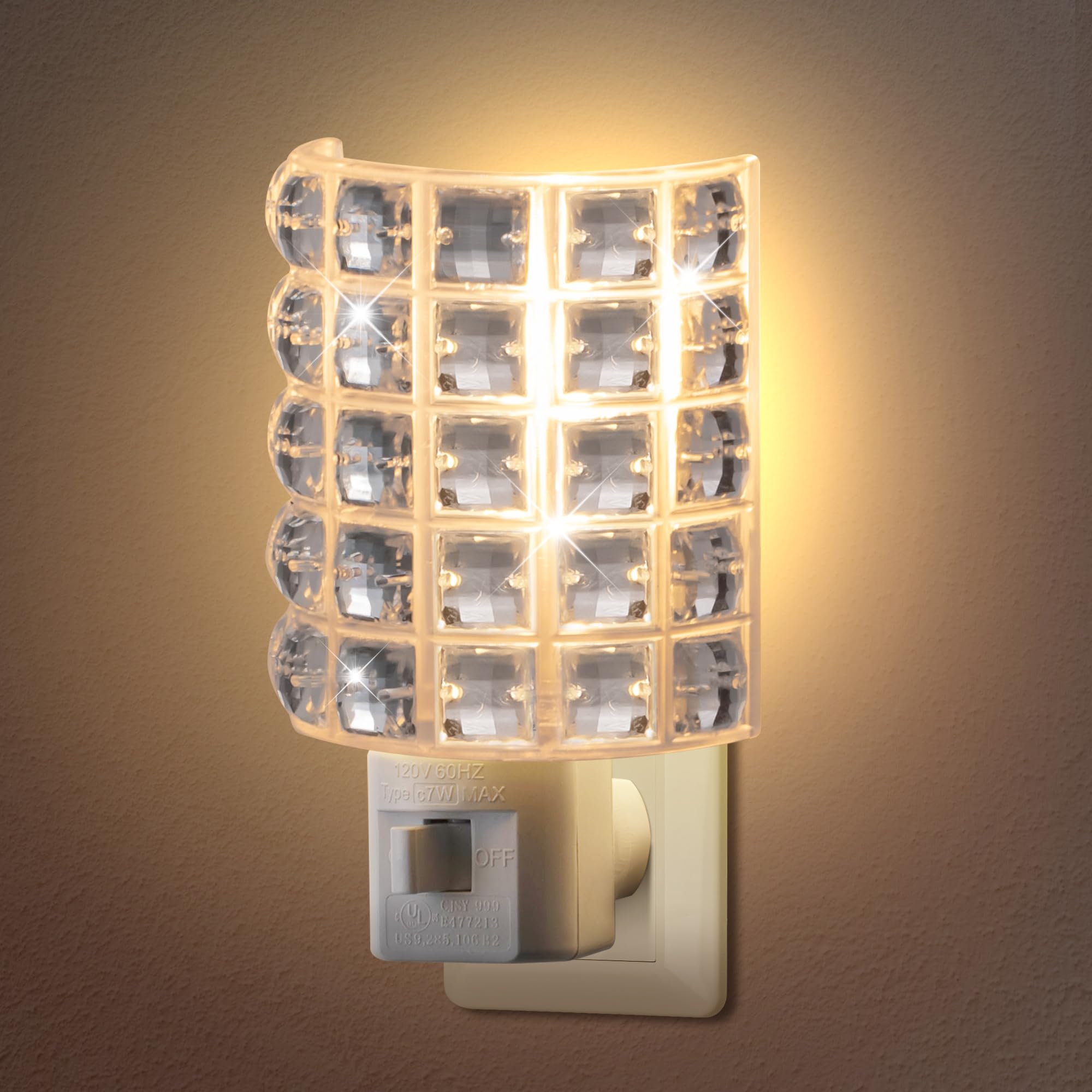 ElectricWise Crystal Night Light, Warm White, 360° Swivel Plug, Transparent Resin, Model ElectricWise-Lights-0028