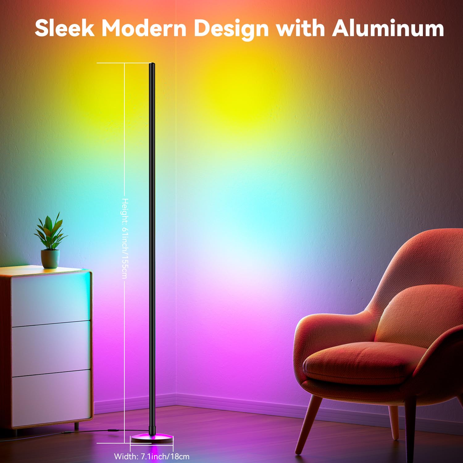 NAVYLOOK Modern Floor Lamp, Smart RGB LED Floor Lamp with App & Remote Control, 16 Million Colors & 200+ Scene Modes, Corner Lam
