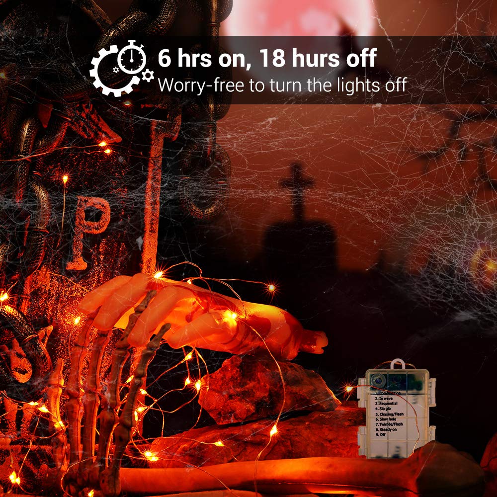 BrizLabs Orange Fairy Lights, 19.47ft 60 LED Orange Halloween String Lights, 8 Modes Battery Fairy Light with Remote, Indoor Out
