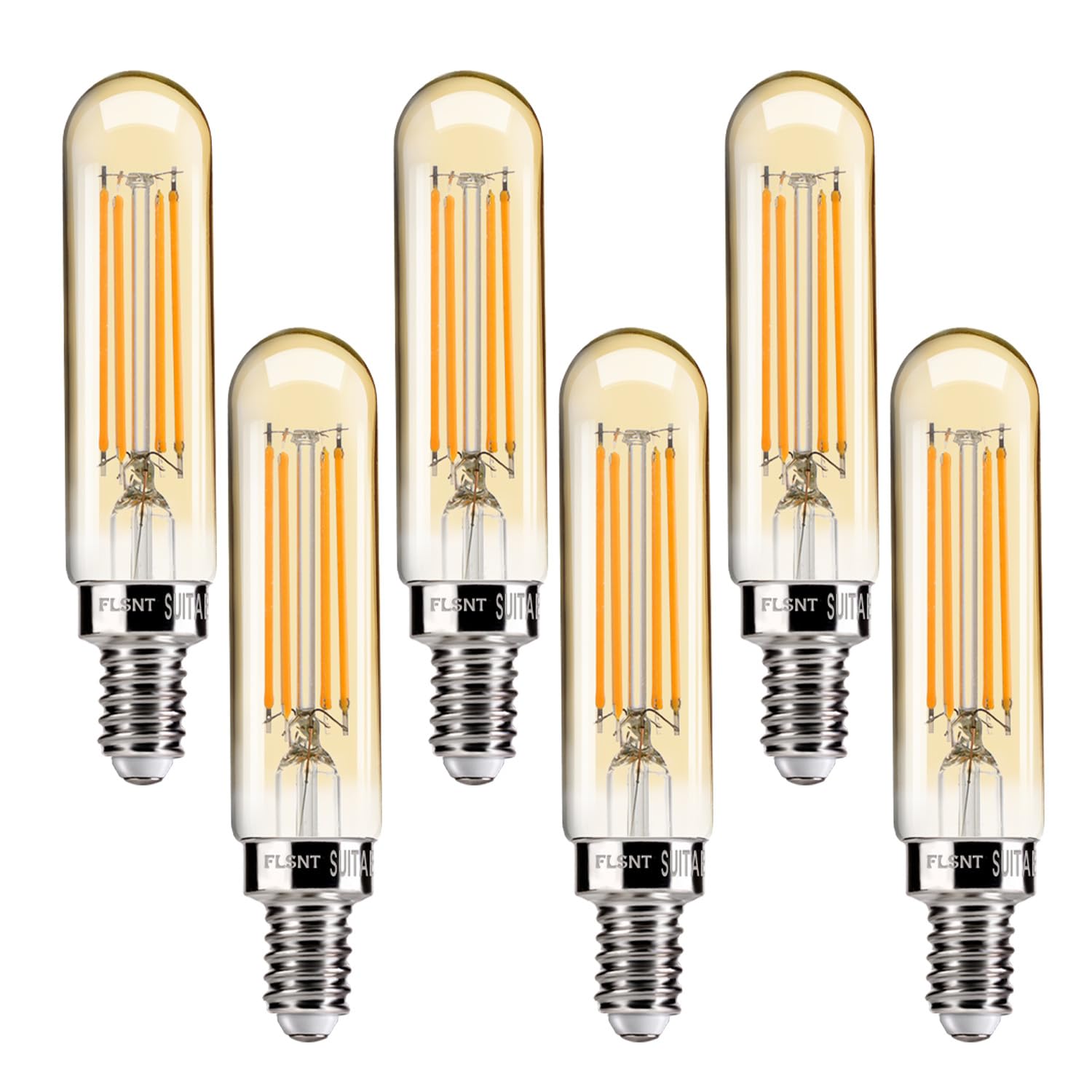 Flsnt Dimmable T6/T25 Edison Led Bulbs 40W Equivalent E12 Candelabra Base 2200K Amber White  300Lm 4W Decorative Edison Bulb For Chandelier Vanity Ceiling Fan Lighting  Cri82  6 Pack