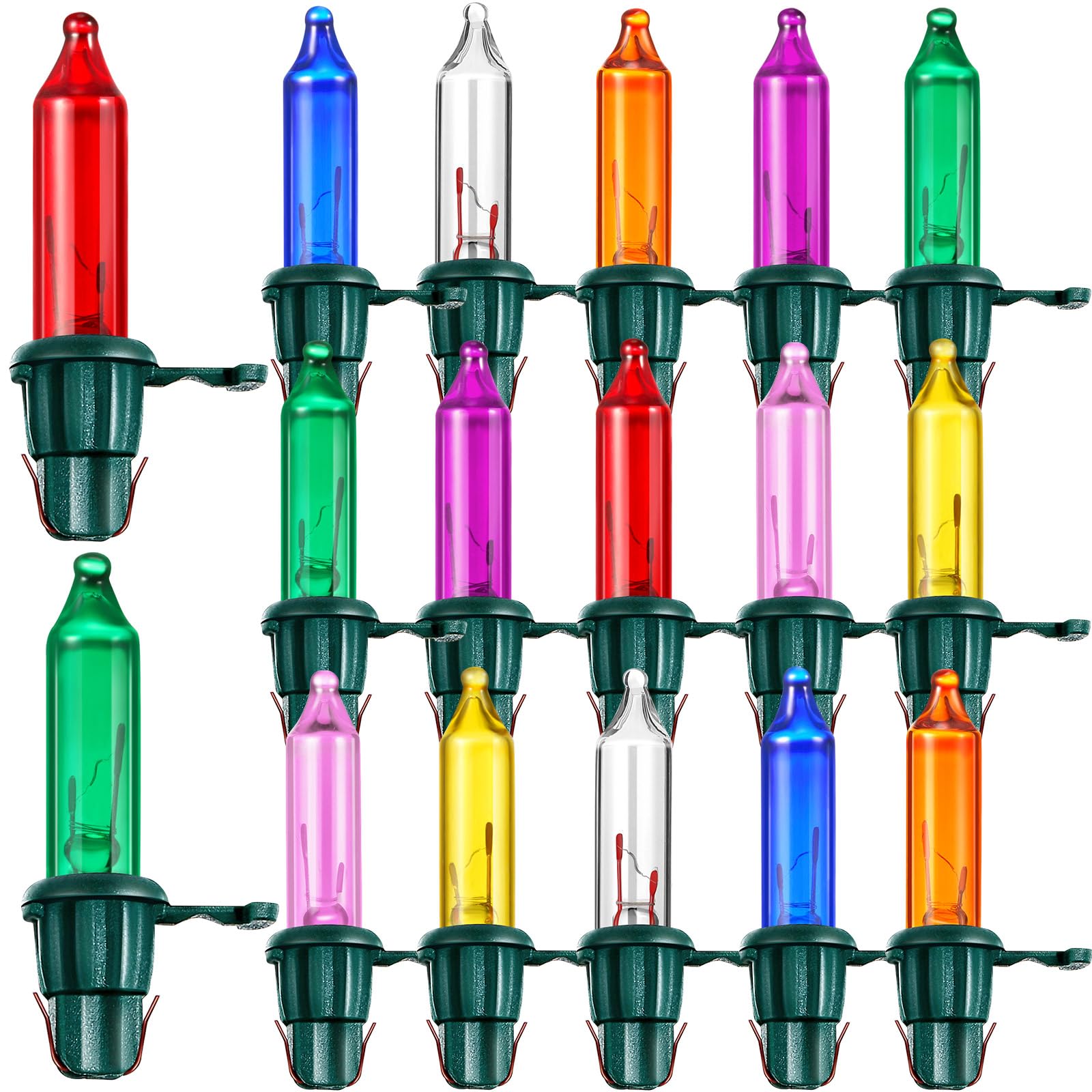 Mudder 200 Count Replacement Christmas Tree Light Bulbs 2.5v 0.425 Watt Mini Replacement Light Bulb Incandescent Wire String Lights Prelit Xmas Tree Decoration(Green Base with Colorful Bulbs)