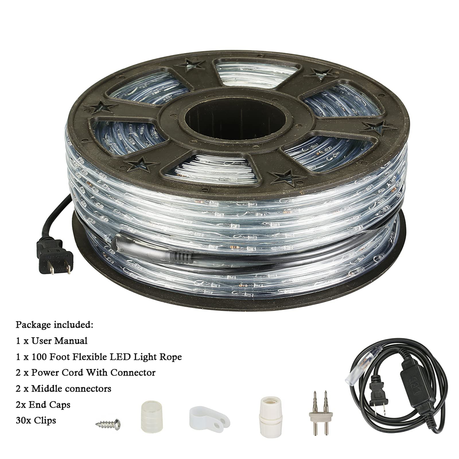 Tuanchuanrp Waterproof LED Rope Lights, 100ft Green Outdoor Strip Lighting for Halloween, Christmas, Deck, Eaves, Landscape