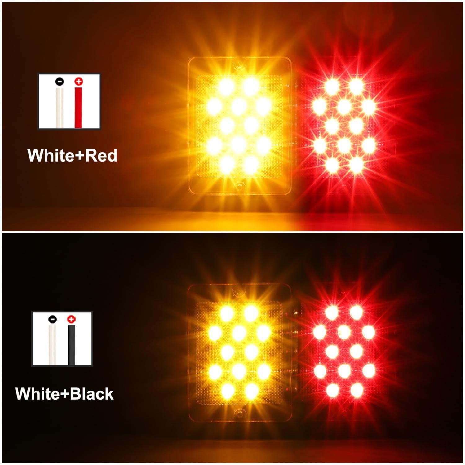 Partsam RV Trailer Tail Lights - 2Pcs 24 LED Dual Stop Turn Signal, Standard Size, IP67, Red Amber, Plastic Base with Gasket
