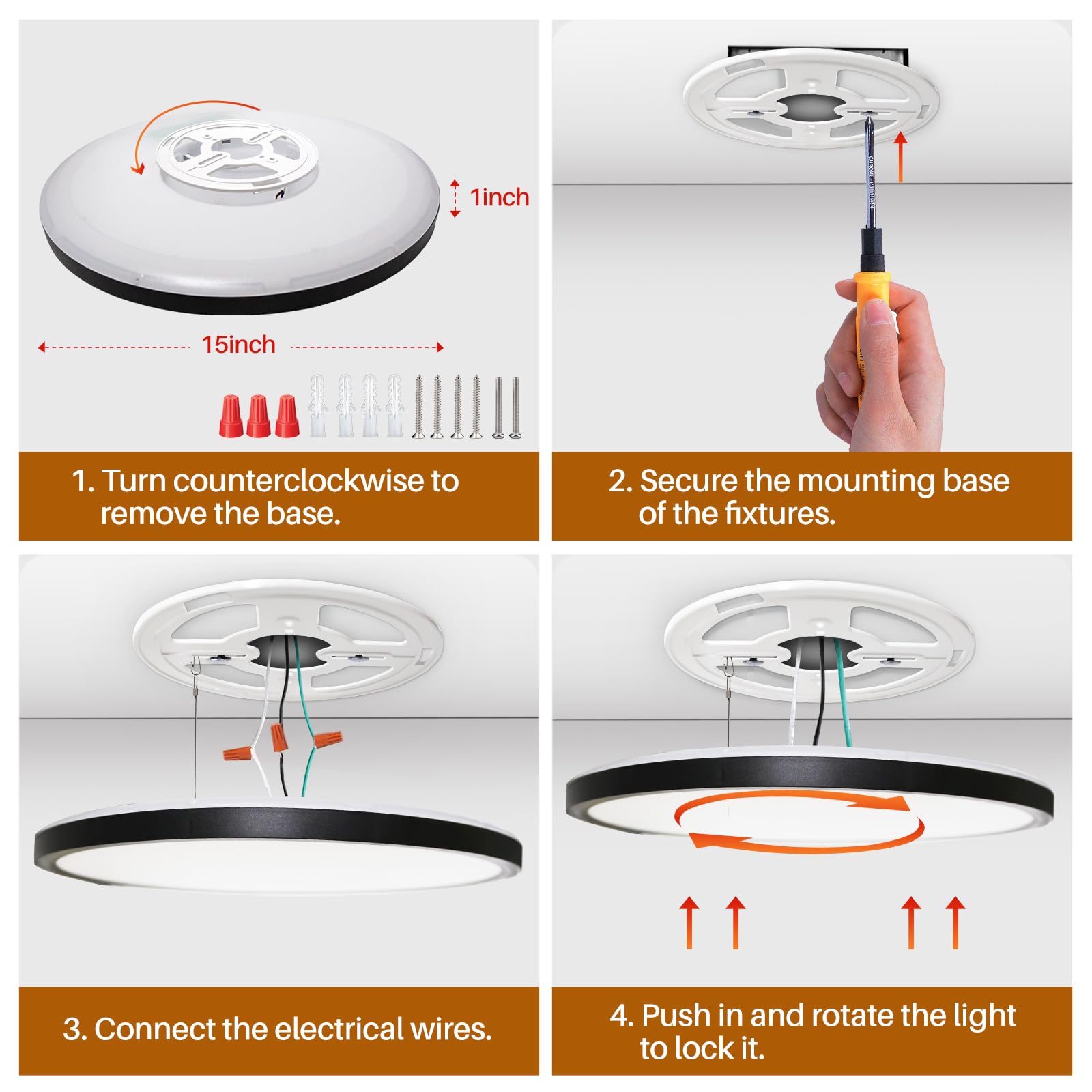 Amazefan 15 Inch Led Flush Mount Ceiling Light - 36W Dimmable, Night Light, Black, Model: Led Deckenleuchte