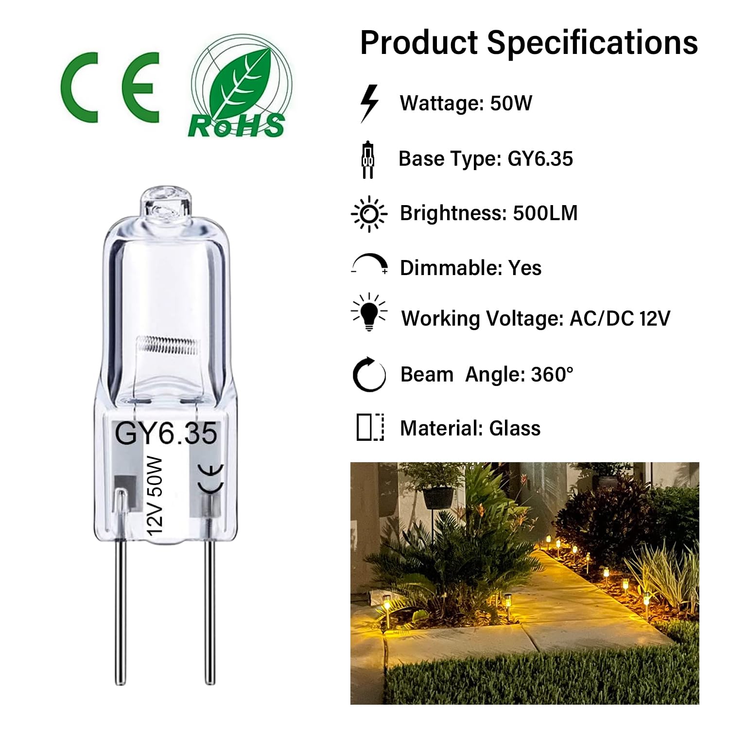 Gaormii Gy6.35 Halogen Bulb 50W,Q50/Cl/Gy6/12V/T3/T4 Jc Type Gy6.35/G6.35 Bi-Pin Base,Ac/Dc 12V,Dimmable,2700K Warm White,10 Pac