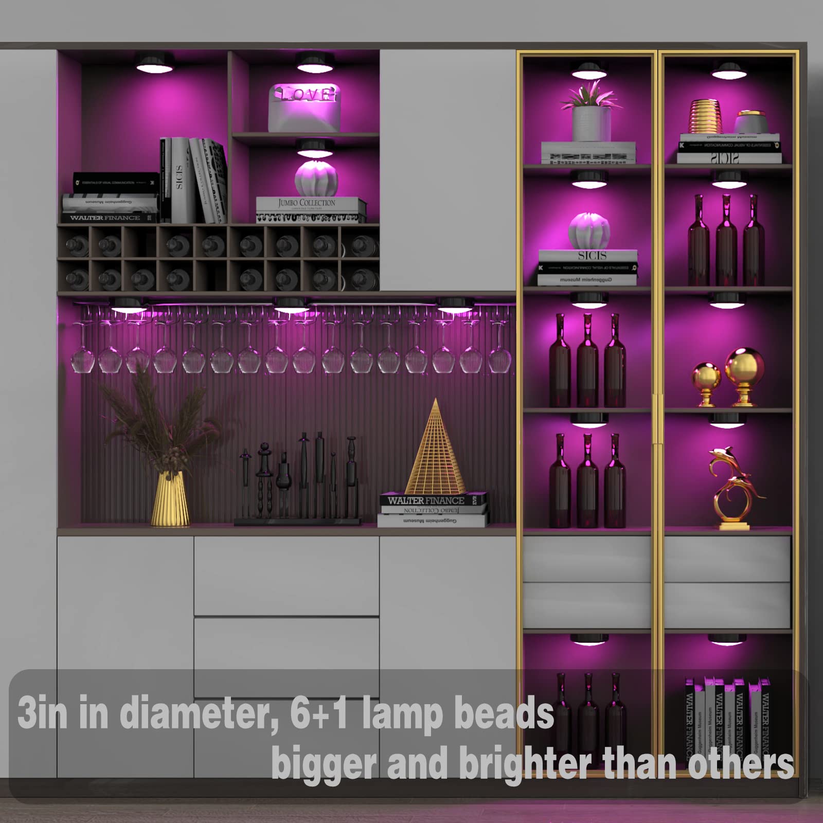 Ilyxy Puck Lights With Remote, 3 Pack Led Under Cabinet Lighting Dimmable Push Lights Battery Operated Under Counter Tap Lights