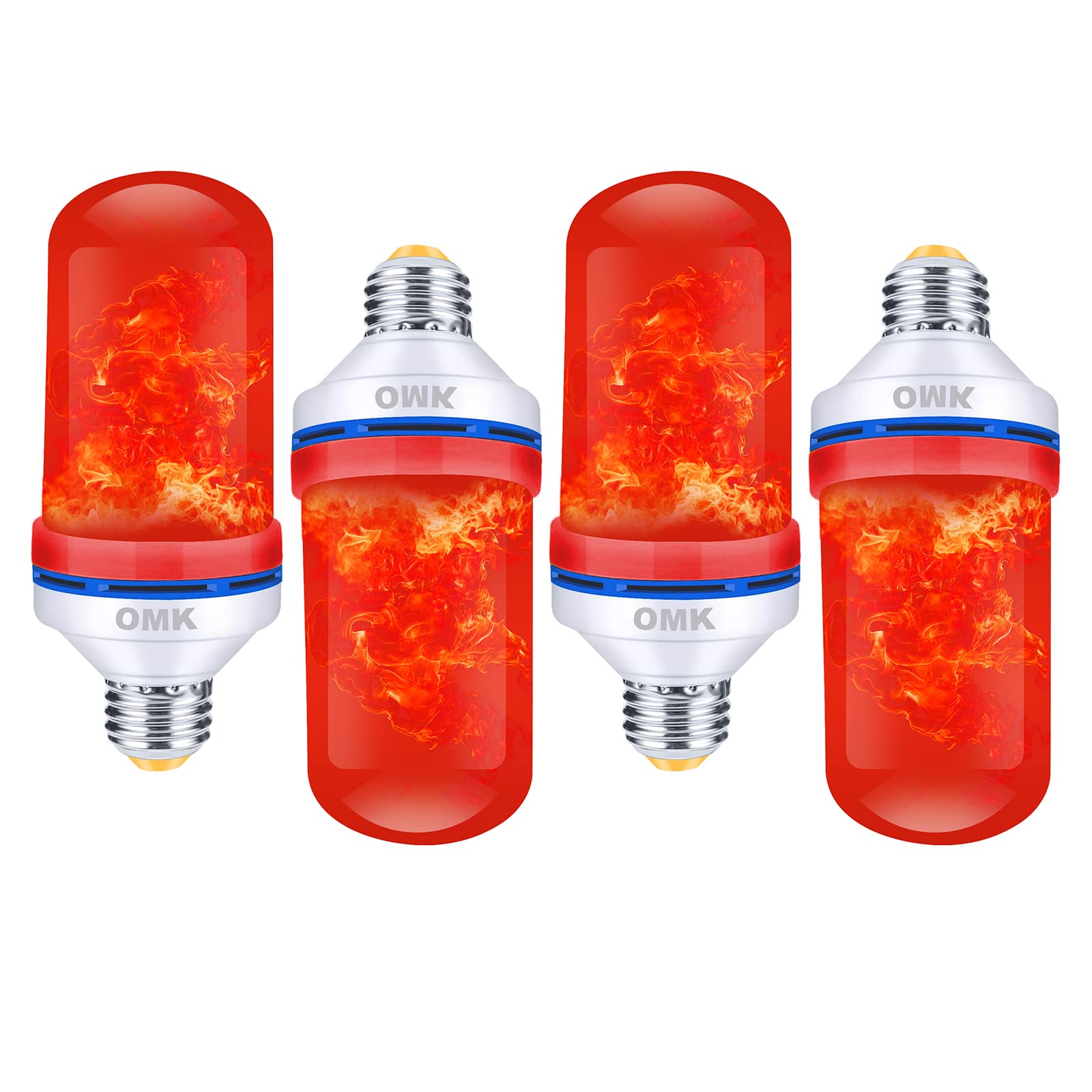 OMK Led Flame Effect Light Bulb (4 Pack) Red Color Flickering Fire Simulated Lamps Halloween Christmas 3W Energy Efficient Fire Lights for Indoor Outdoor Holiday Decoration