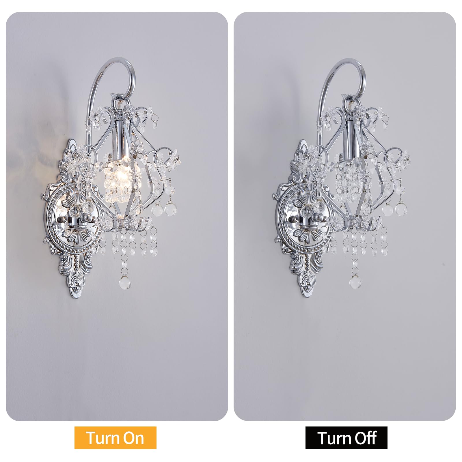 Fetason 2 Pack Hardwired Silver Wall Sconces, Vintage Crystal Light Fixture, E12 LED Bulb, Ideal for Bedroom, Living Room, Bathroom