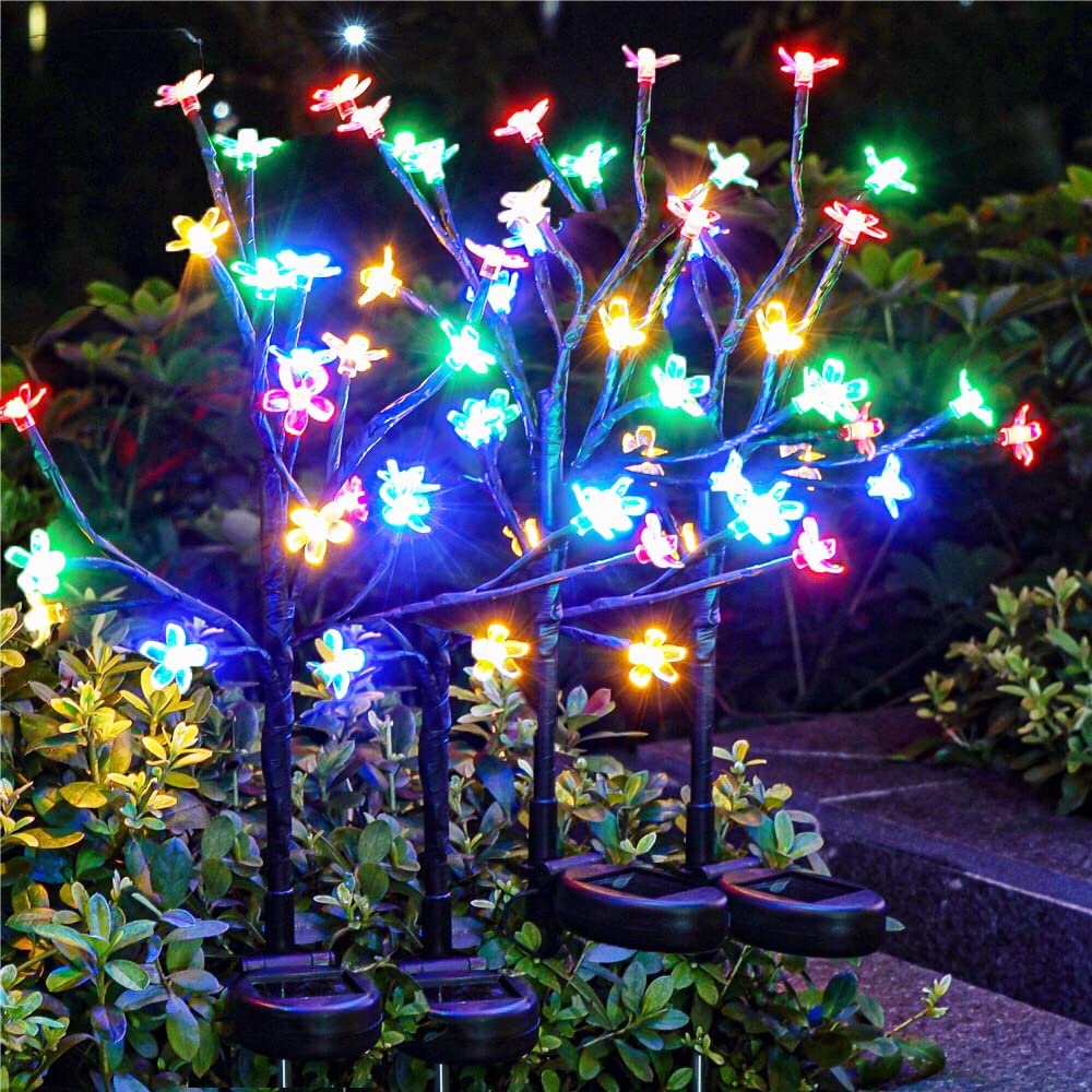 IUEECEN Solar Garden Lights Outdoor,Waterproof Solar Lights for Outside Decorative 4Pack, 80Led Solar Flowers Garden Decor, Outdoor Solar Lights for Yard Pathway,Lawn,Solar Garden Decorations
