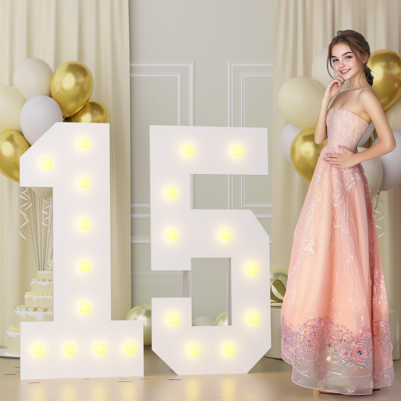 Bugame 4Ft 15 Marquee Numbers  Big 15 Light Up Numbers For 15Th Birthday Decorations Warm Light Quinceanera Decorations For Anniversary Party Decor