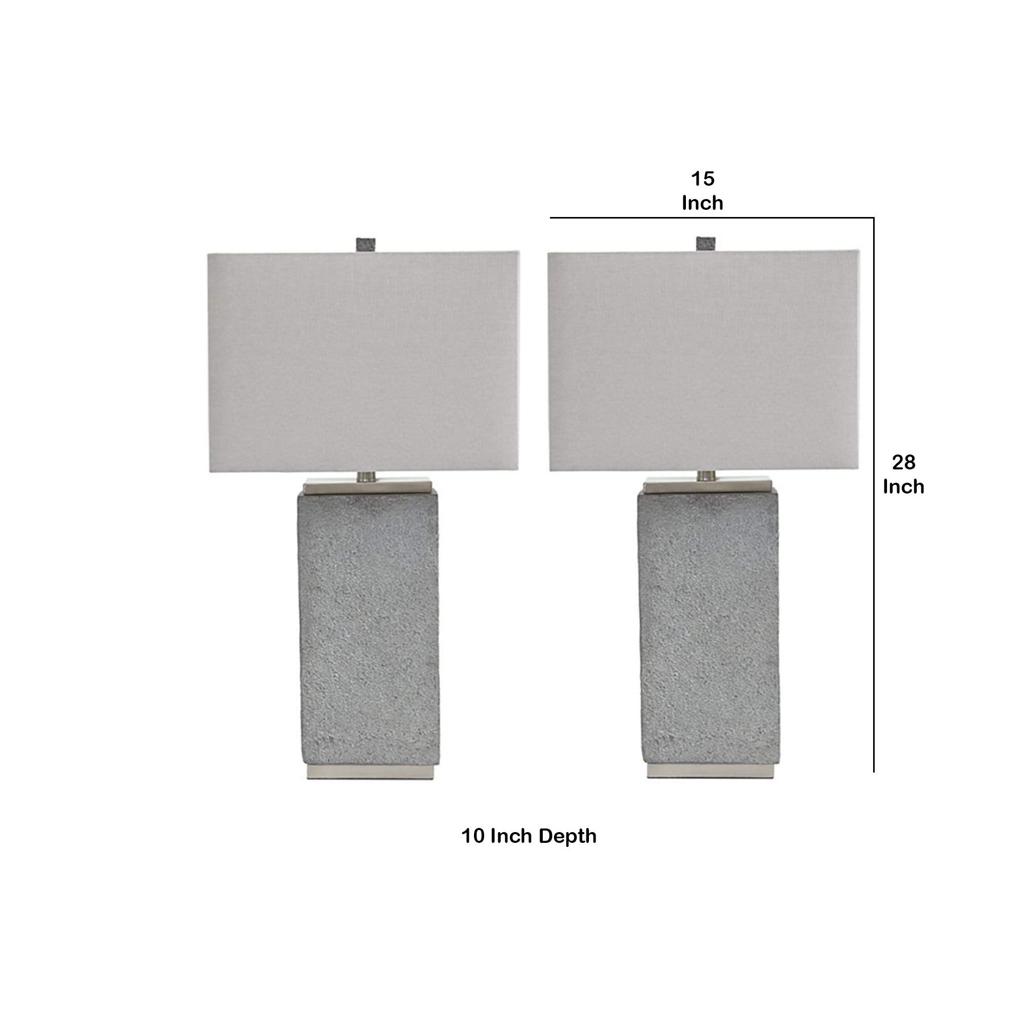 Benjara Bm227558 Resin Table Lamp With Faux Concrete Finish & Hardback Shade Gray - Set Of 2