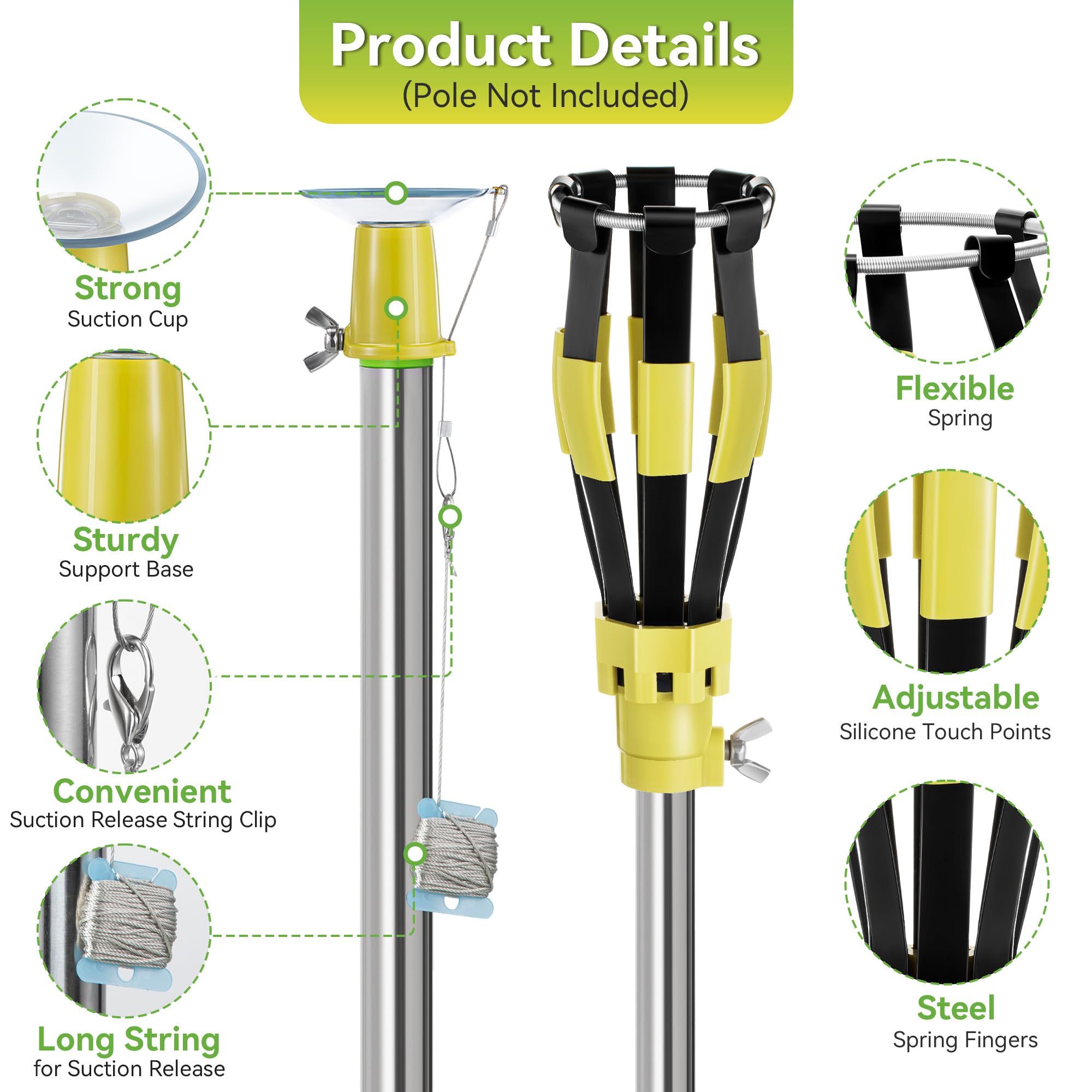 Dreyoo Light Bulb Changer Set - Standard Incandescent & Suction Cup Compatible with Extension Poles, Durable Fiber Material
