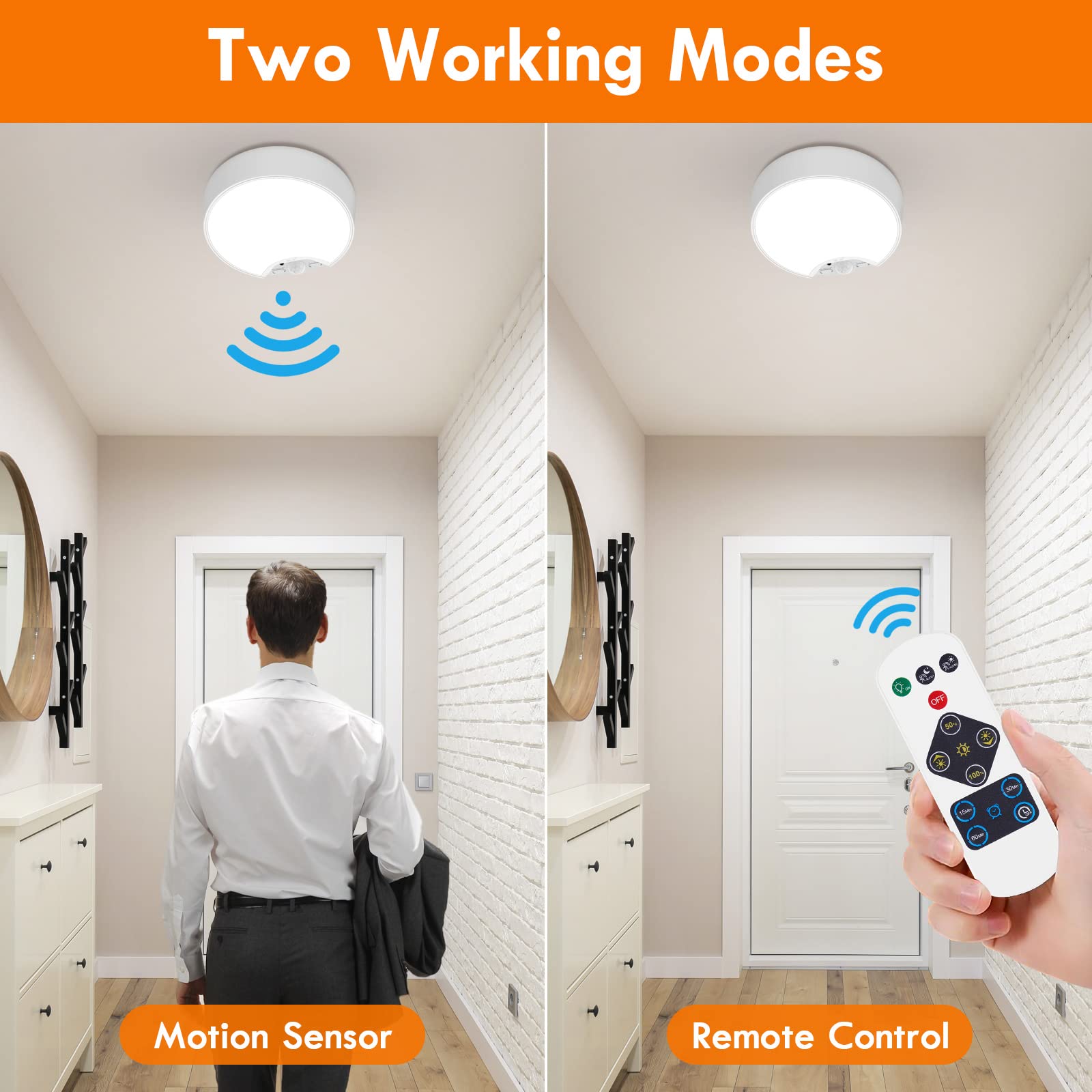 Bls Motion Sensor Ceiling Light With Remote, Battery Operated Light, 120 Led Closet Light Motion Activated, Battery Powered Wire