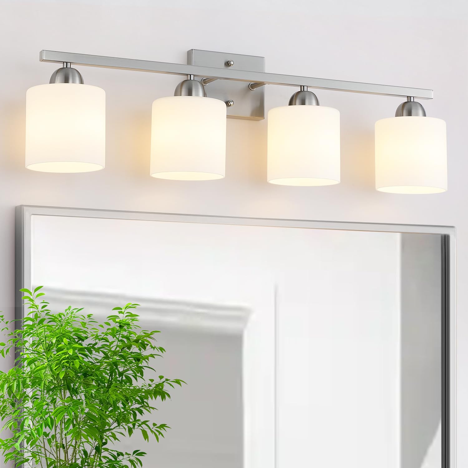 Mecgirn Stainless Steel Bathroom Vanity Light, 4 Light, Brushed Nickel, Model B0003-4, Frosted Glass Wall Mount Fixtures