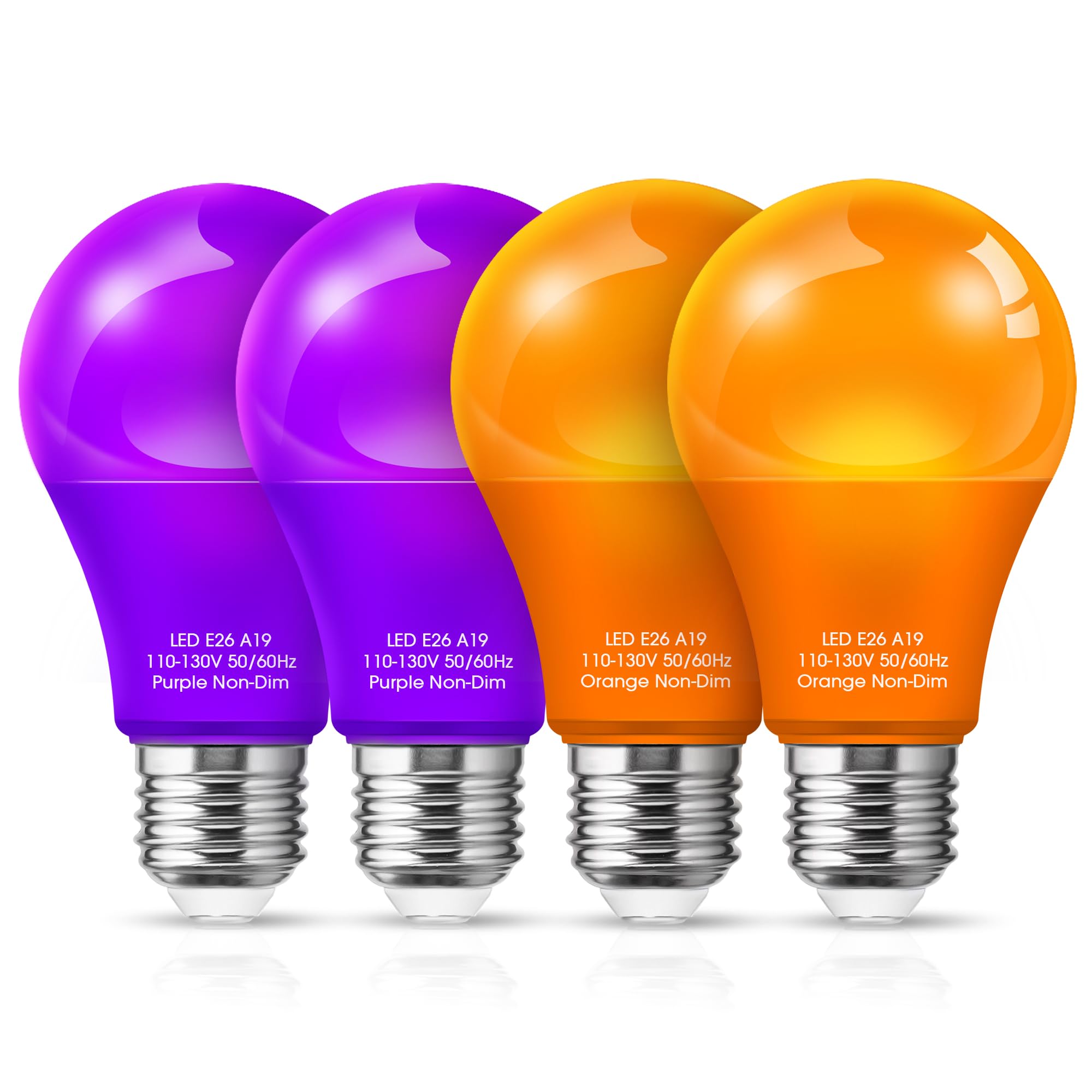 Woxeon A19 Led Light Bulbs 4 Pack - 2 Orange & 2 Purple, 9W (60W Equivalent), E26 Base, Plastic - Perfect For Halloween & Holiday Decor