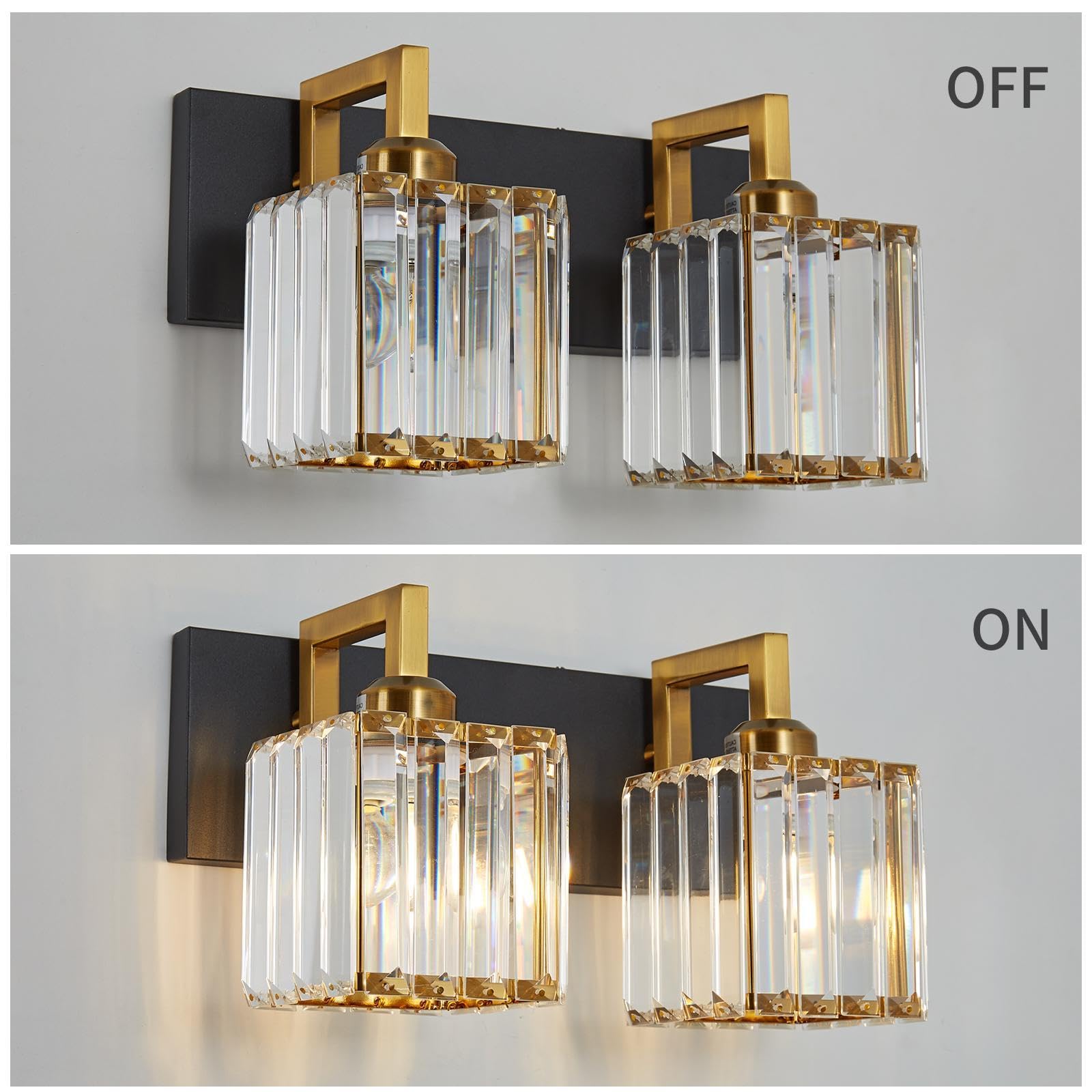 FDPBY Modern Bathroom Vanity Light 2-Lights Metal Wall Lamp Black Gold JW-003