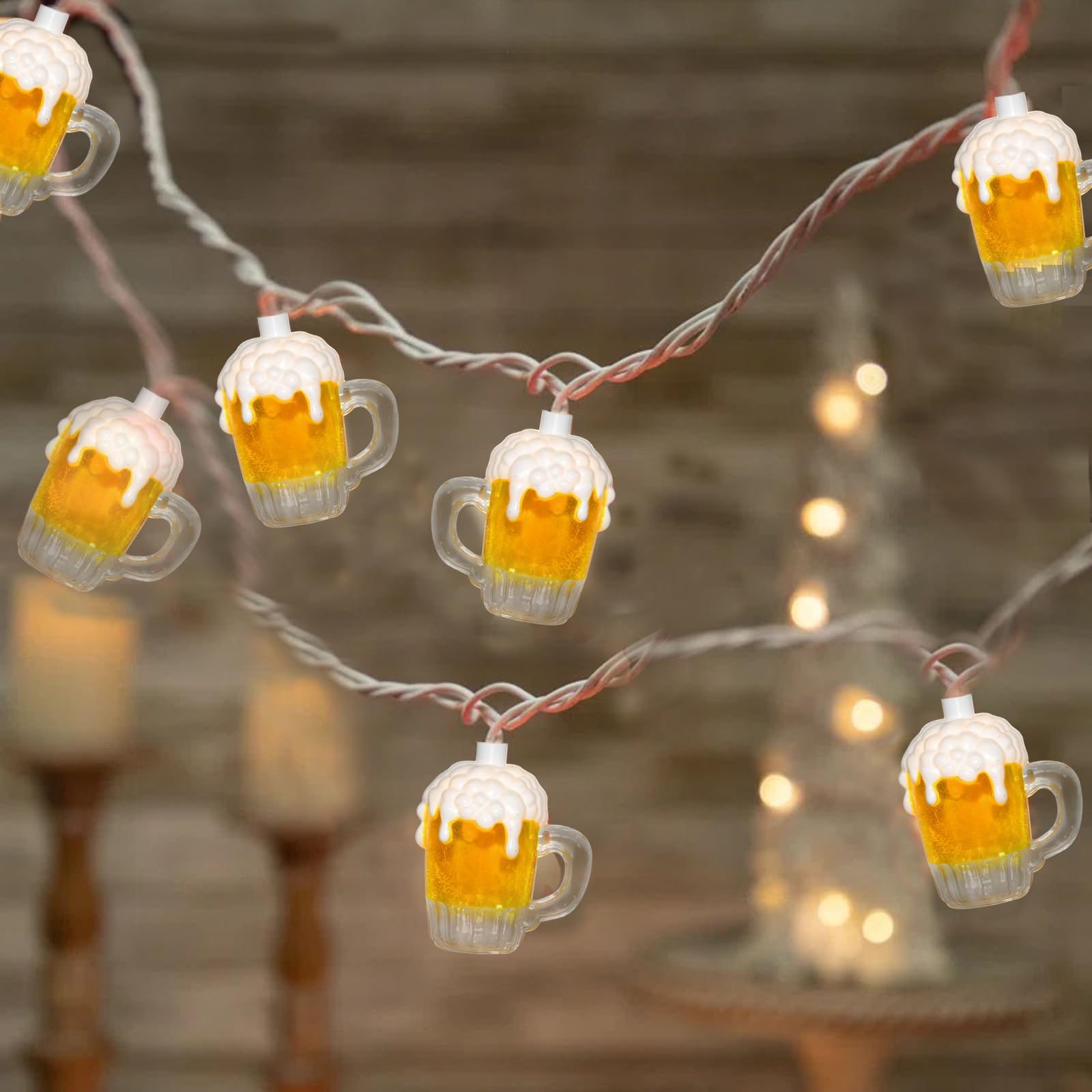 Beer Mug String Lights Plug in, 8.5Ft Summer Beer Party Decorations String Lights with 10 Beer Cup Lights, Hanging Beer Cup Fair