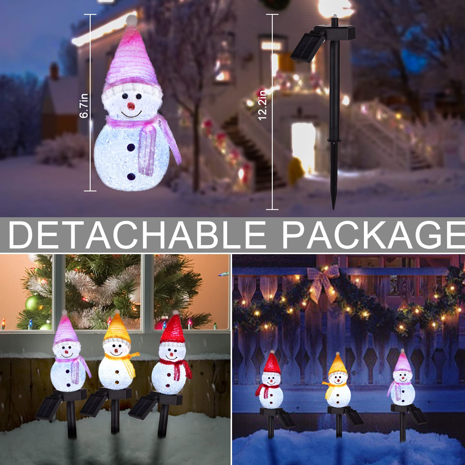 3-Pack Solar Snowman Christmas Pathway Lights, Snowman Lights With Stake Outdoor Waterproof, Outdoor Decorative Lights For Garde