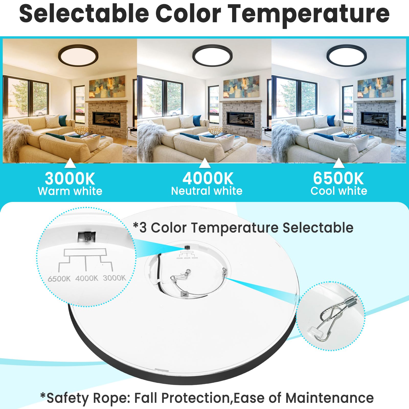 Libtit 12 Inch Flush Mount Led Ceiling Light Fixture  3000K 4000K 6500K Adjustable  28W 3200Lm Black Round Lighting Fixtures For Bathroom Shower Hallway Kitchen