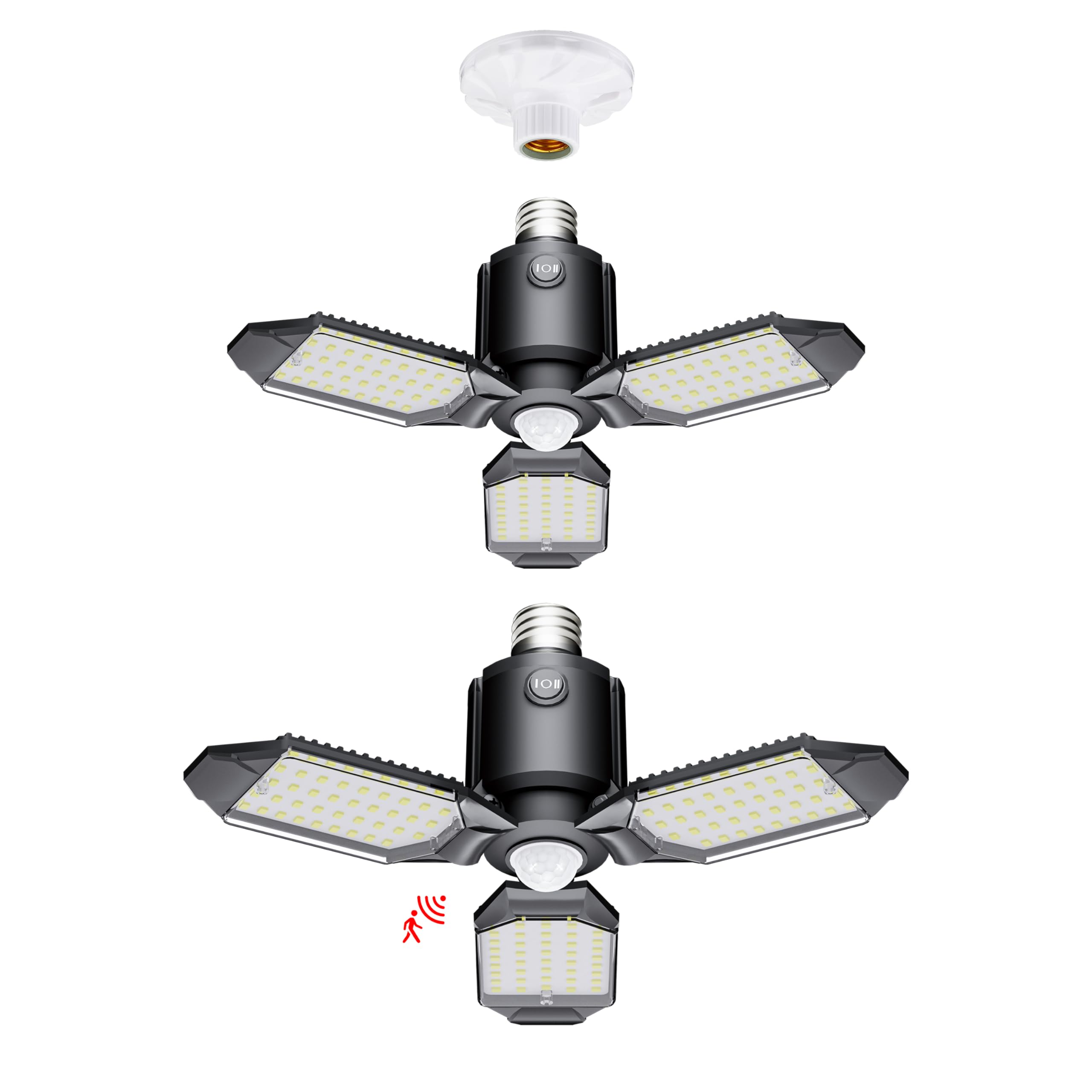 Craftersmark Motion Sensor Ceiling Light - 80W LED, Dusk to Dawn Sensor, Ultra Bright Shop Light Bulb, 2Pack for Garage, Barn, B