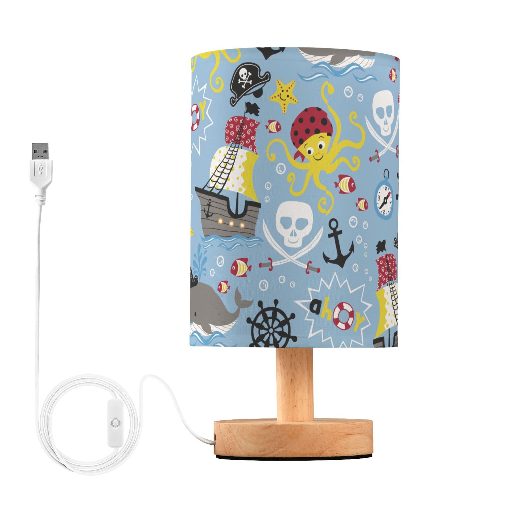 YYZZH Table Lamp Nautical Octopus Whale Design Multi-colored Fabric Shade Bedside Desk Lamp for Living Room Bedroom Office