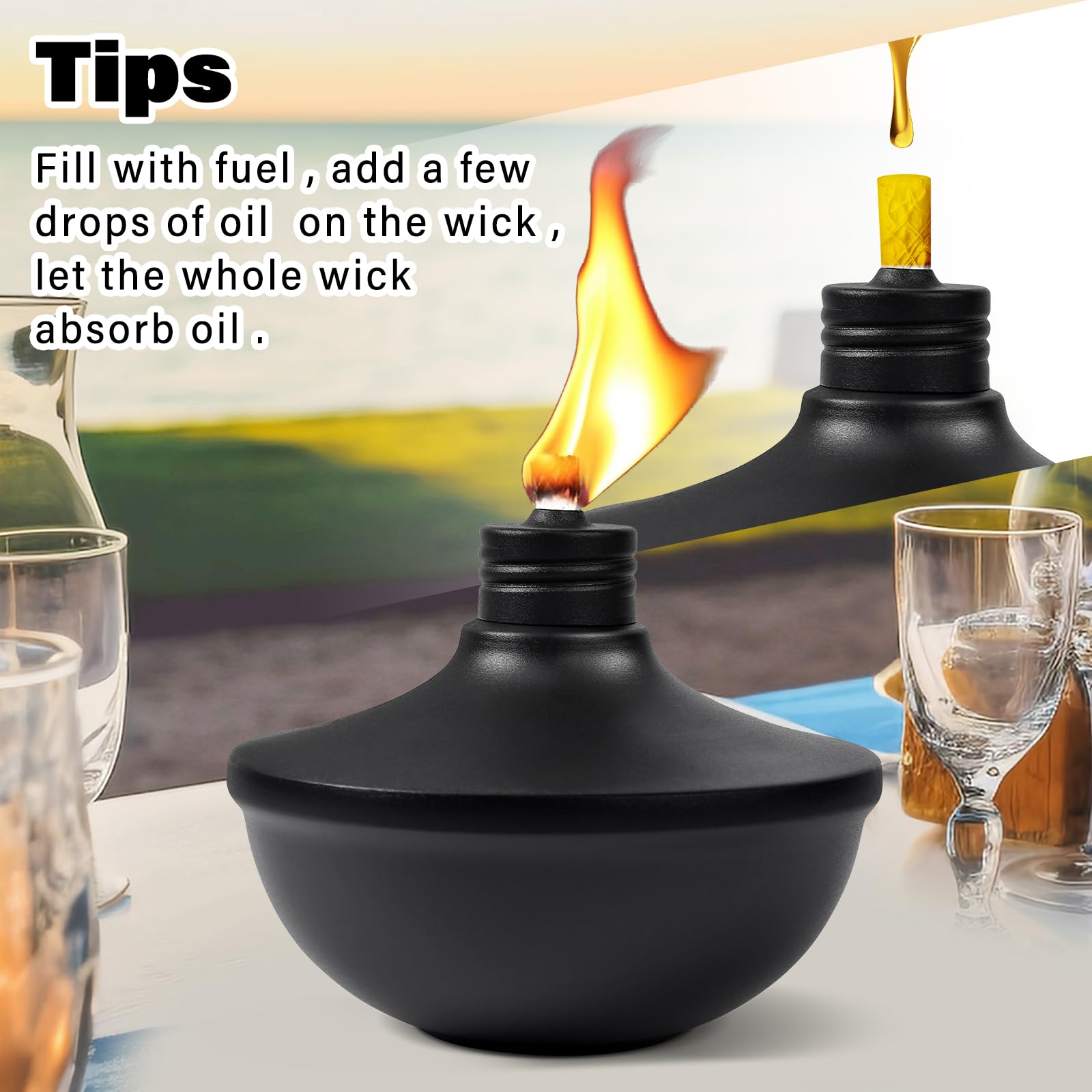 Fan-Torches 6-Pack Citronella Tabletop Torches - Refillable, Metal, Ideal For Patio & Garden