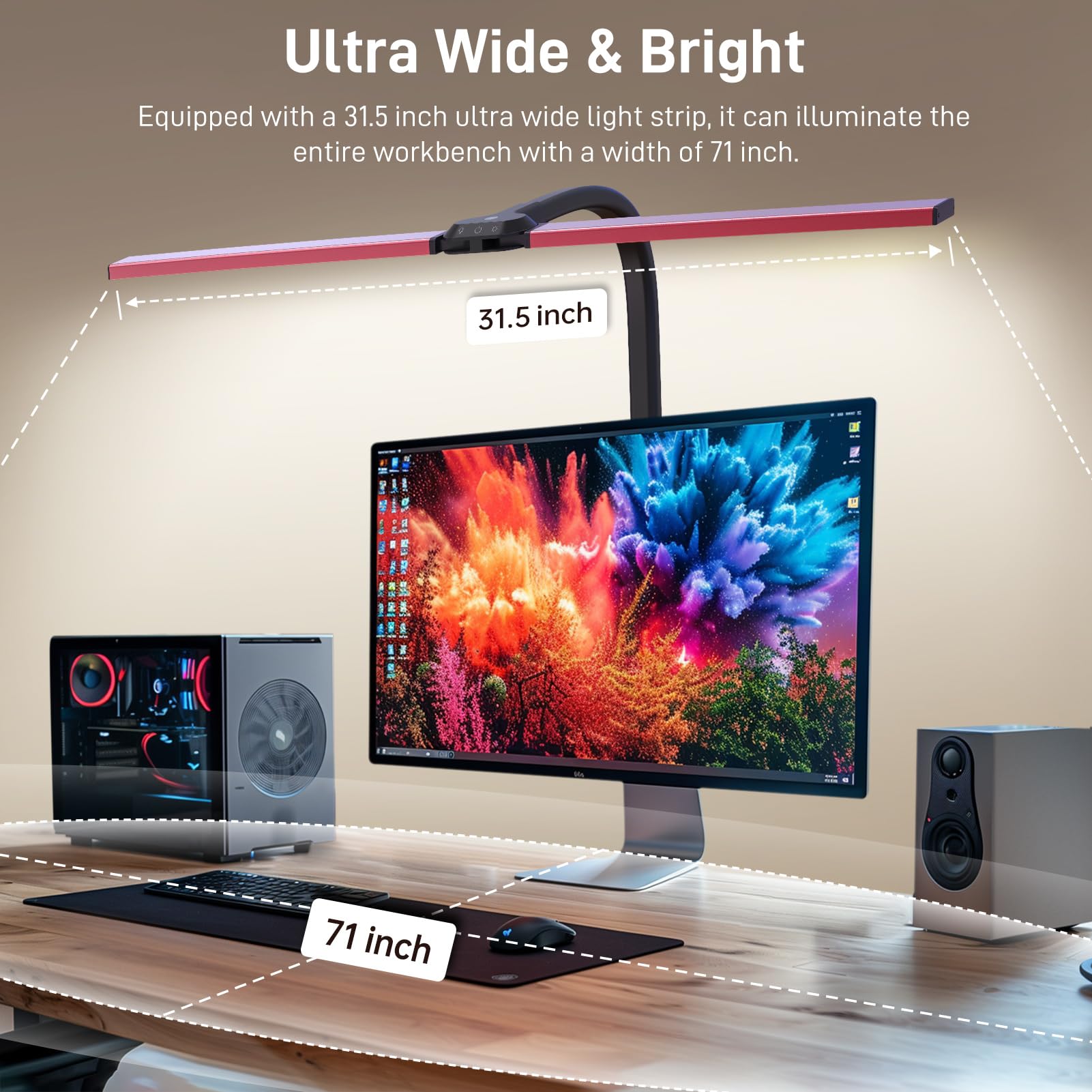 Paklighting LED Desk Lamp - 24W Double Head Architect Task Lamp, Eye-Caring, Stepless Dimming, Flexible Gooseneck, Red