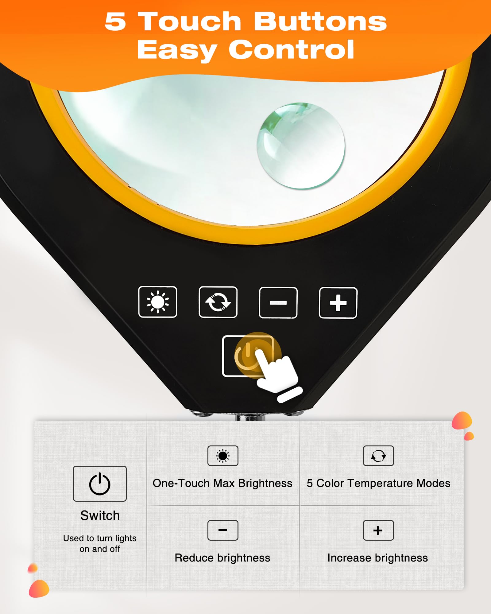 Magnifying Glass With Light, 10X & 5X Real Glass & Anti-Glare Lens, 5 Color Mode Stepless Dimmable Led Desk Magnifying Lamp, Han