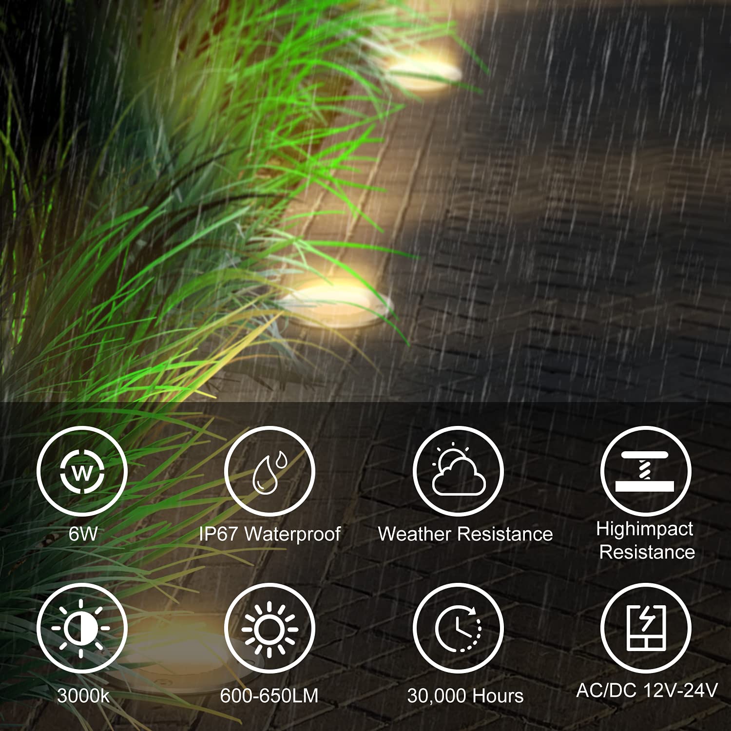 Jesled Outdoor Landscape Lights, 6W Led In Ground Well Lights, 12V 24V 3000K Warm White, Ip67 Waterproof Low Voltage Landscaping