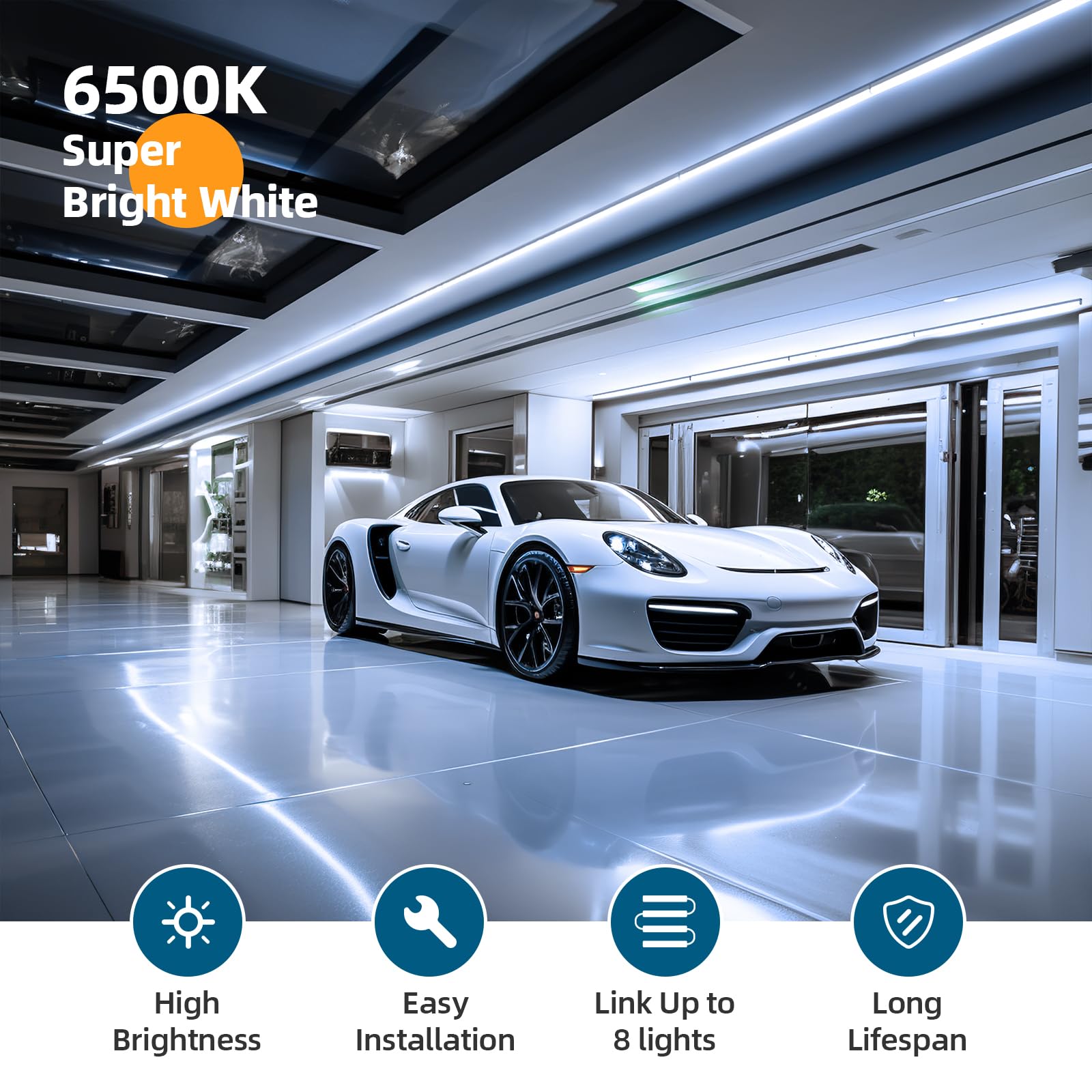 Barrina LED T5 Integrated Light Fixture, 4FT, 2200lm, 6500K, 20W, Aluminum, 6 Pack, Super Bright White