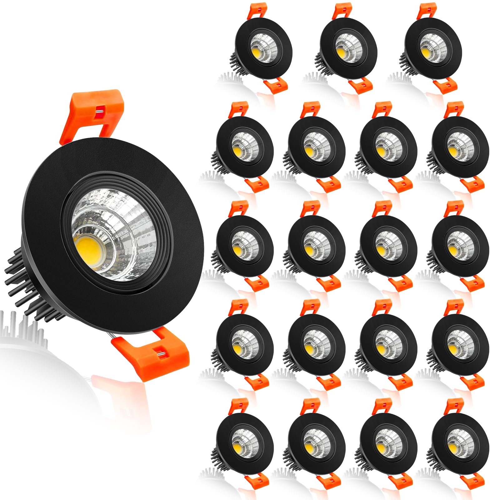 Inshareplus 2 Inch Led Downlight  3W Recessed Lighting 220Lm Cob Dimmable  5000K Daylight White  Cri80  Black Trim  Ceiling Lights With Led Driver  20 Pack