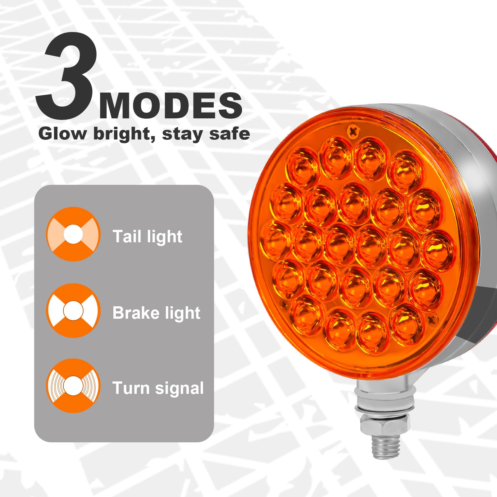NeaLia 4in Round Pedestal Fender Lights, 48 LED Double Face Turn Signal, Amber Red, 2PCS for Semi Truck Trailer Towing