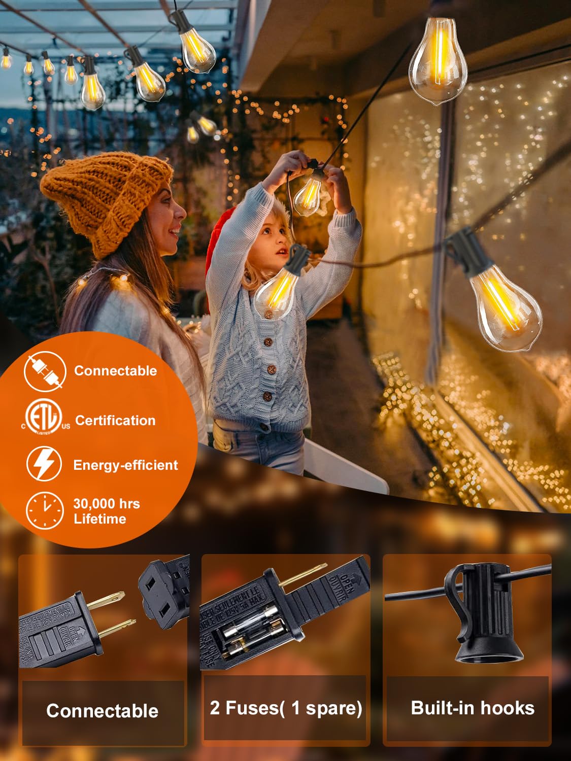 Damaing Outdoor String Lights 400Ft(4X100Ft) Waterproof Patio Lights With 208 Shatterproof Led Edison Bulbs,Connectable Outside