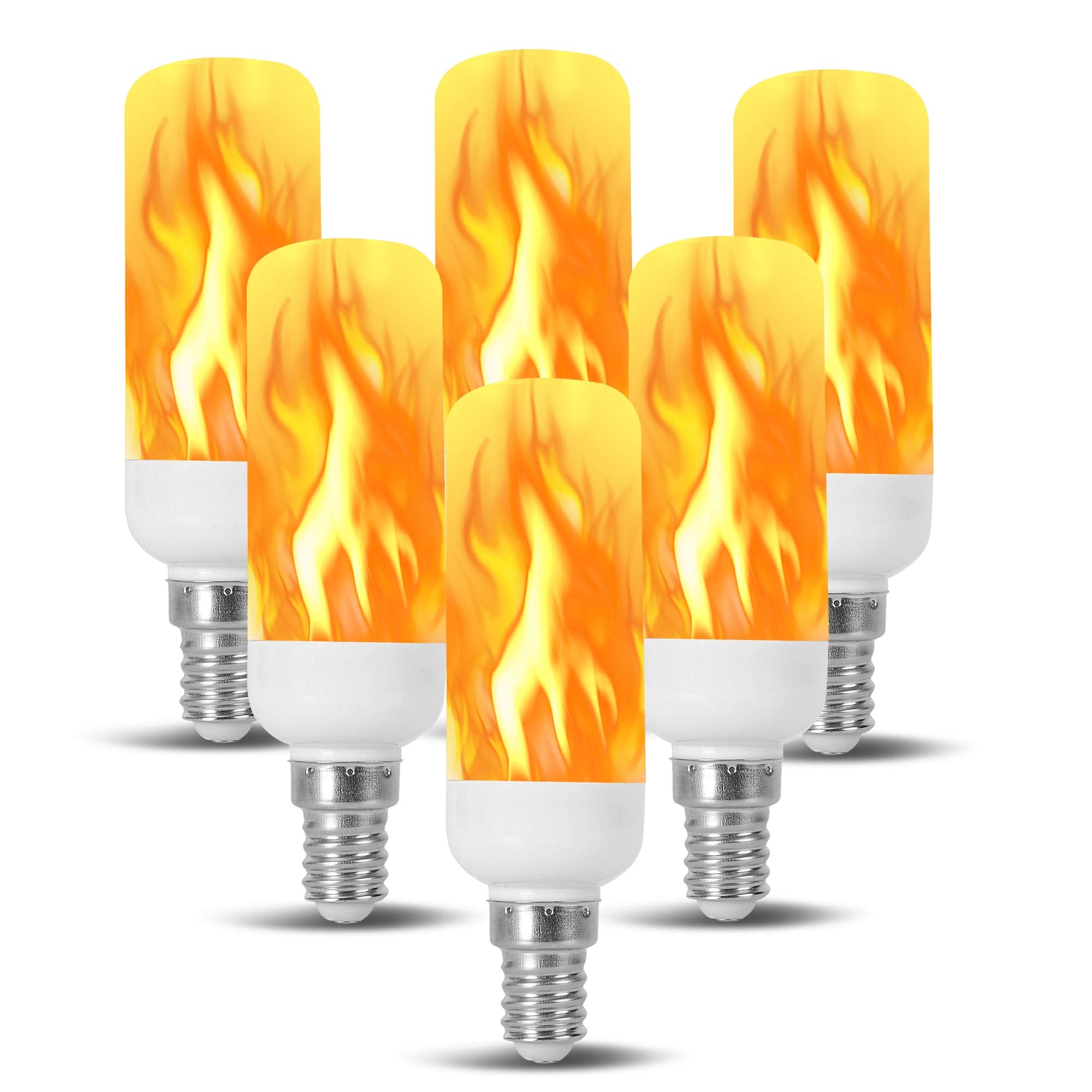 12Vmonster Fire Effect LED Candle Light Bulb, Flame Fire, 6 Count, 120V/240V, Copper, 12mm Diameter, 100MM Total Length