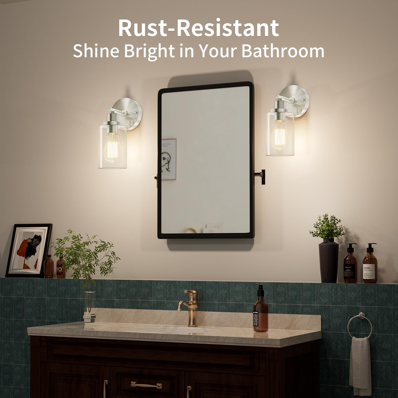 Buthy Brushed Nickel Wall Light: Led Wall Sconces Indoor, Modern Sconces Wall Lighting With E26 Base And Clear Glass Shade, Wall Light Fixtures For Bedroom, Hallway, Mirror, Living Room