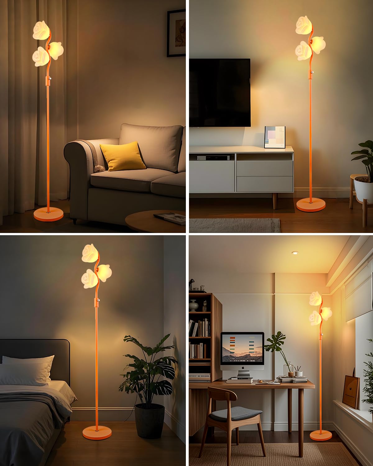 Lightdot 3-Light Flower Floor Lamp Stepless Dimmable Modern Mid Century Standing Lamp With 3Pcs 3000K G9 Bulbs Unique Cute Orang