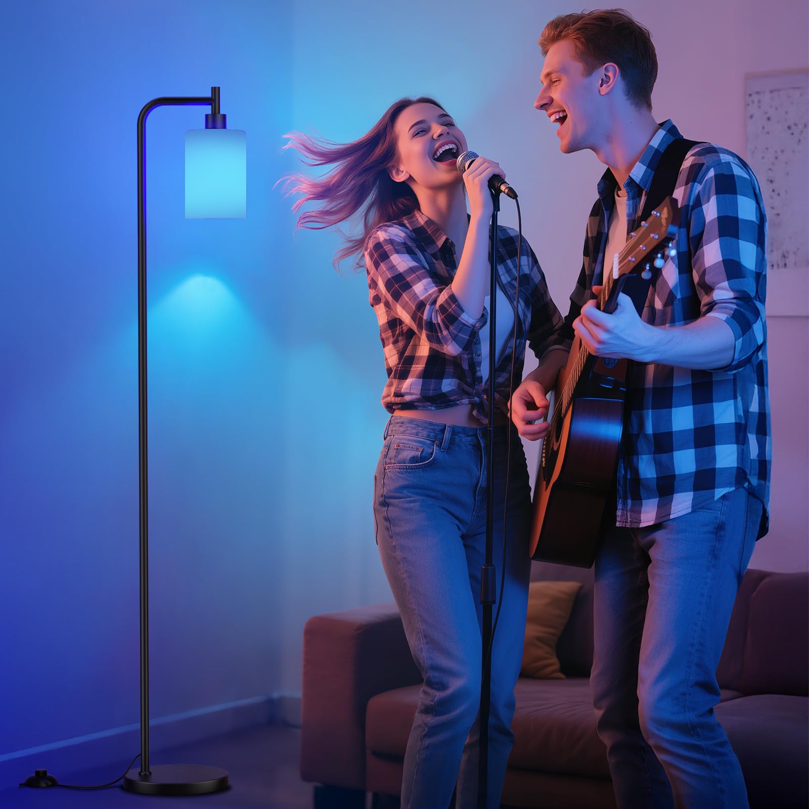 Ziisee Rgb Floor Lamps For Living Room, Dimmable Industrial Standing Lamp With Remote Control For Bedroom Office Corner, 3 Color