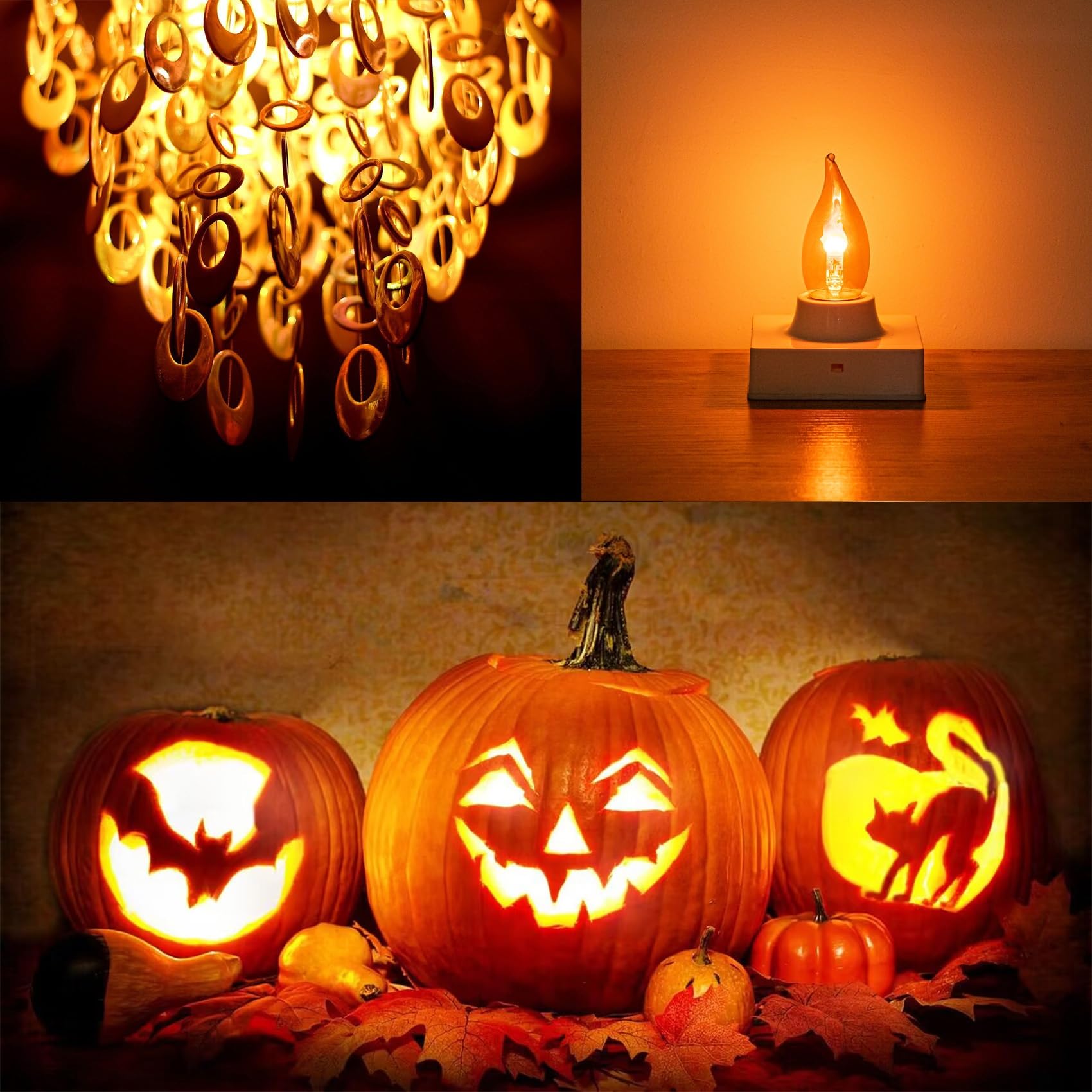 Sunaiony Flickering Flame Bulb E26 LED Fire Effect Light, Amber Glass, 2 Pack - Perfect for Halloween & Holiday Decorations