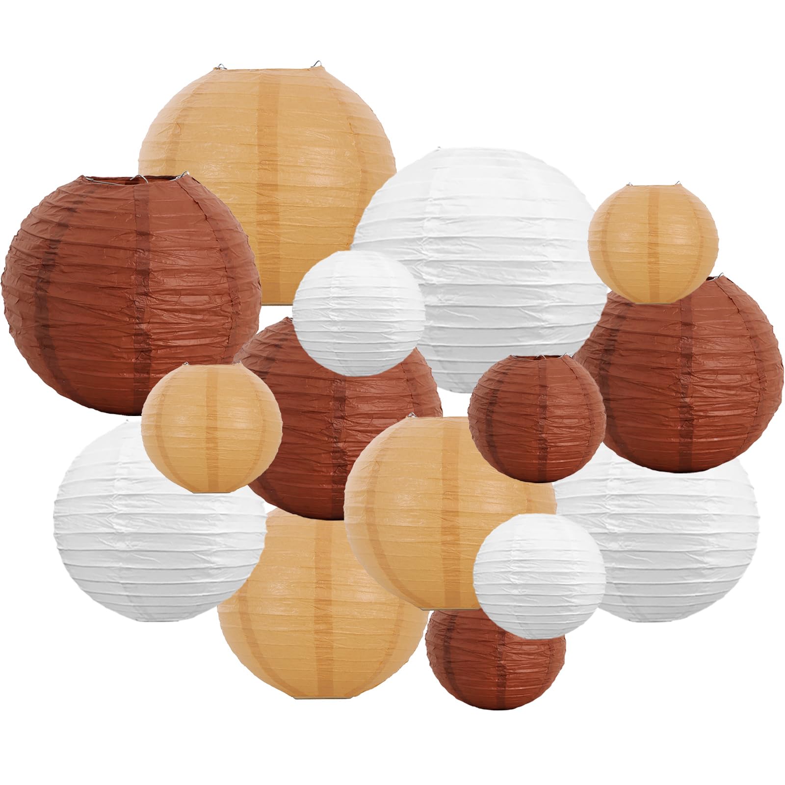 Beishida 16 Pcs Brown Mix Paper Lanterns,Hanging Decorative Chinese Japanese Round Paper Lantern Lamp For Bachelorette Party Fat