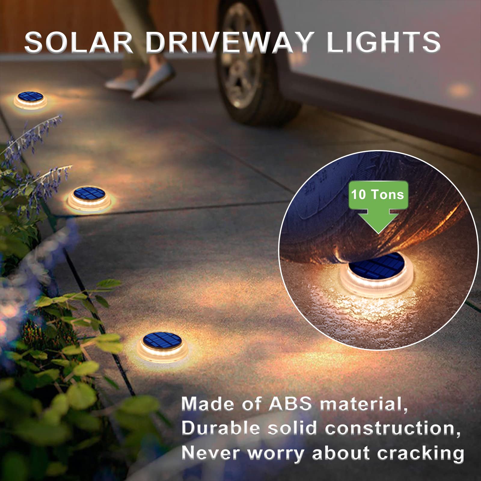 Solar Deck Lights Outdoor Waterproof Led,Warm White Solar Ground Lights,Solar Dock Lights Marine,Solar Driveway Lights Wireless ,Flat Solar Disk Lights For Steps,Porch,Landscape,Pathway,Patio,Yard