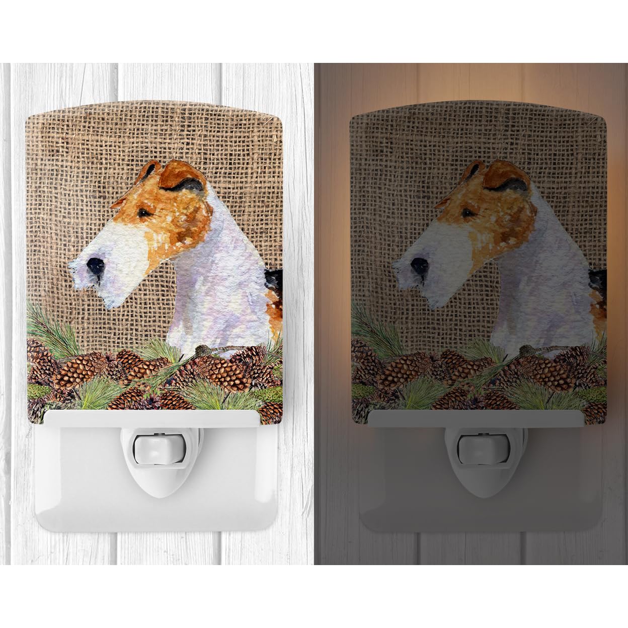 Carolines Treasures Ceramic Night Light, Fox Terrier Design, UL-Certified, 6x4x3 inches, Ideal for Bedroom, Bathroom, Nursery