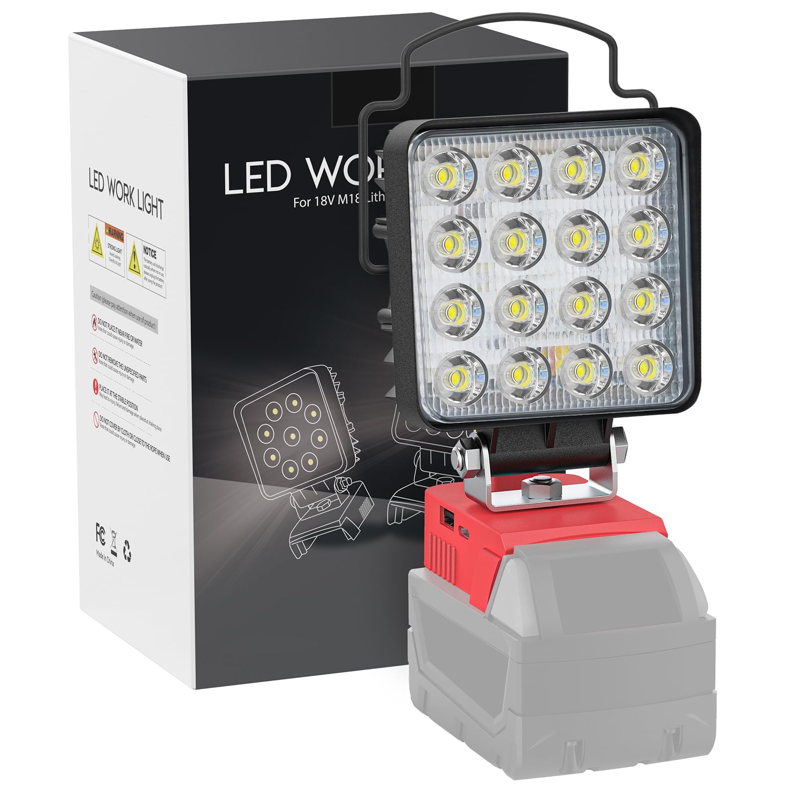 LIVOWALNY Portable LED Work Light for Milwaukee 18v Battery, 60W 6000LM Cordless Flood Lights with Low Voltage Protection and US