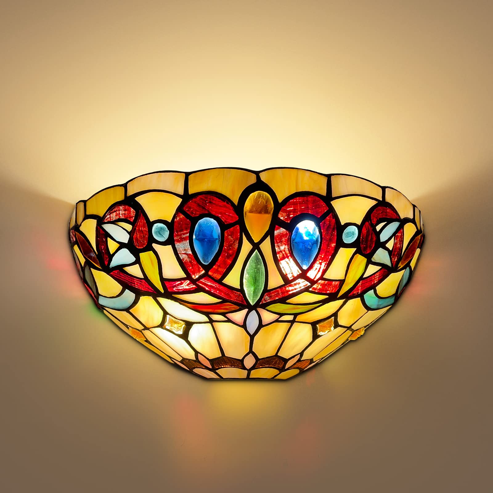Capulina Tiffany Wall Sconces 12 Inches Wide Cream Brown Style Stained Glass Wall Light Fixtures For Hallway Stairway Bedroom Cinema Bathroom