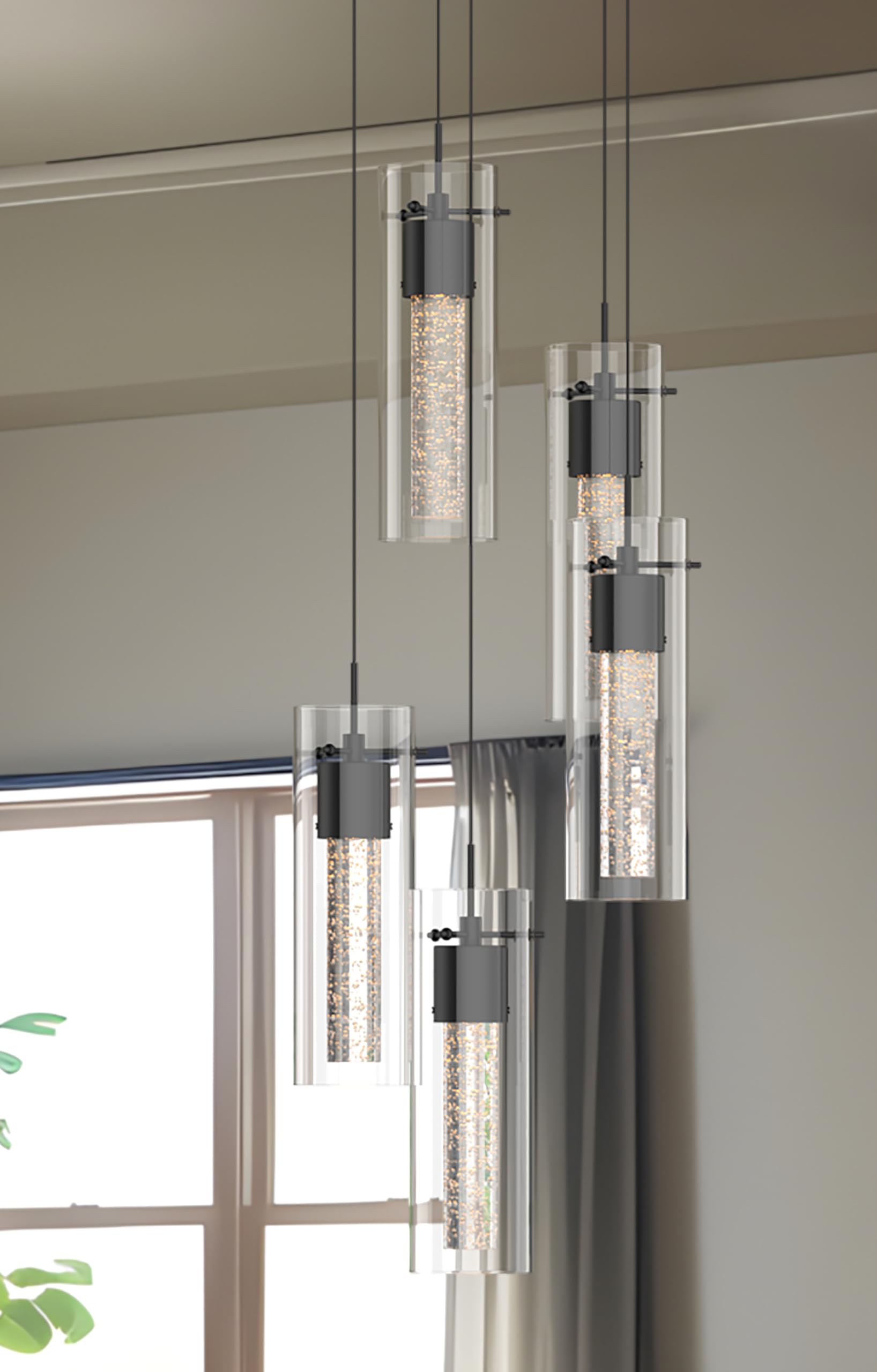 Tawson 5-Light Chandelier Pendant Ceiling Light, Integrated LED, Bubble Glass, Black, Special Edition