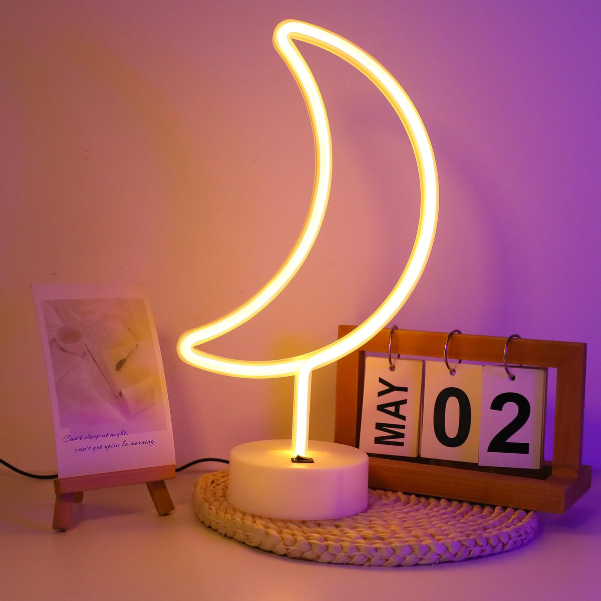 Led Neon Moon Enuoli Warm White Moon Shape Led Neon Night Light With Holder Base Moon ...