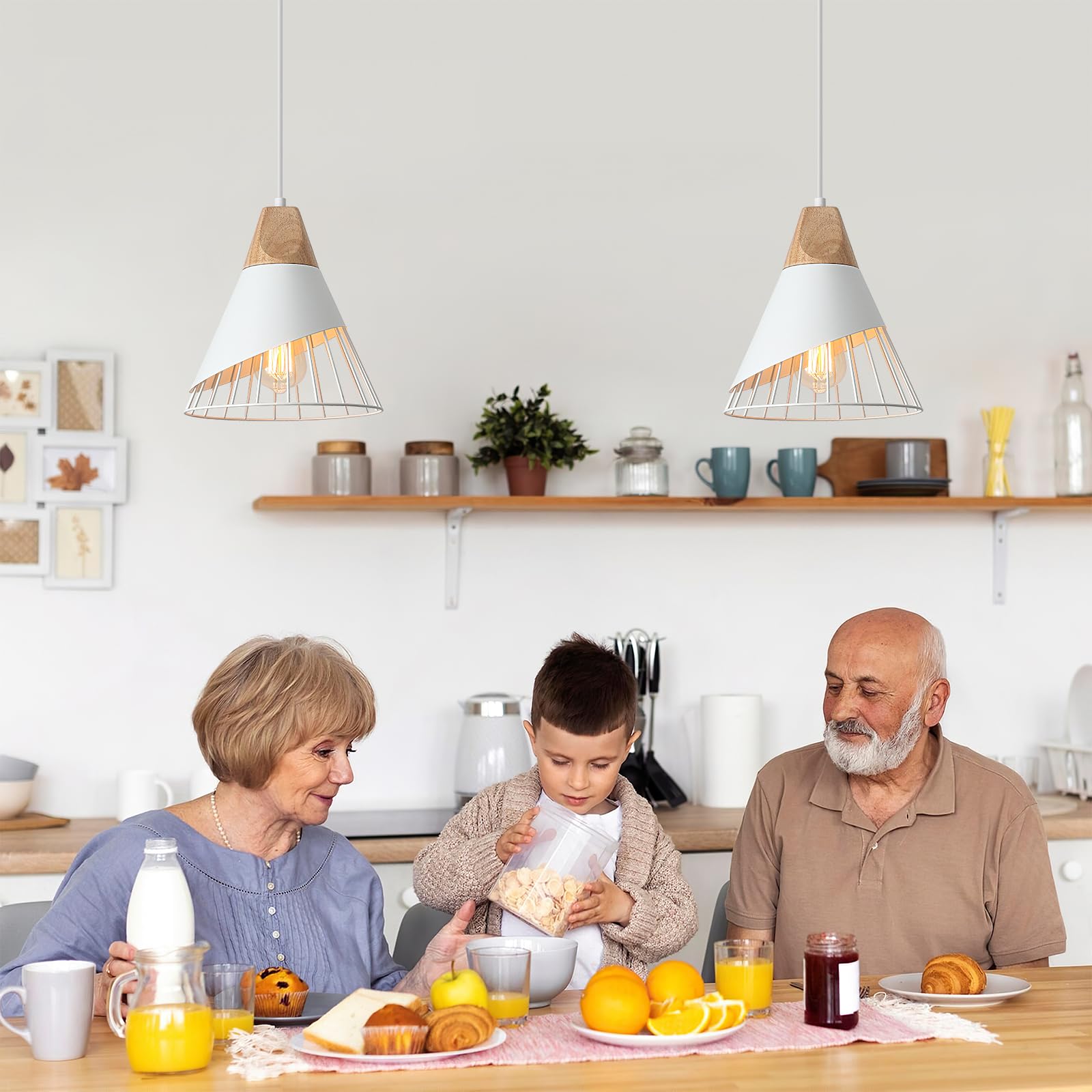 Sesiment Farmhouse Pendant Light 9.4Ines, 2 Packs- White Industrial Kitchen Pendant Lights For Kitchen Island, Bar, Bedroom, Off