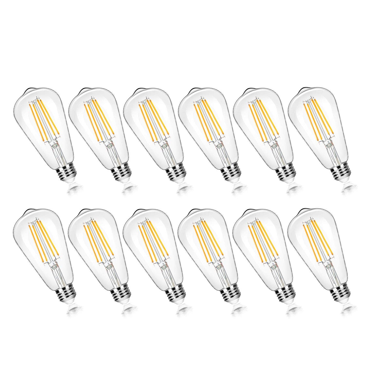 Brightever 12-Pack LED Edison Light Bulbs, 7W 60W Equivalent, 850 Lumens, 3000K Soft White, E26 Base, Antique Glass Style
