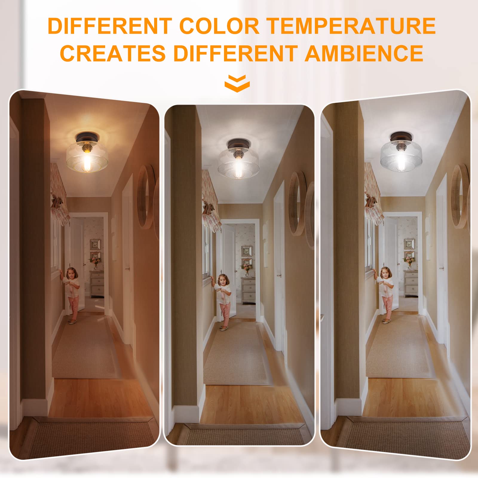 Sunrider Industrial Semi-Flush Mount Ceiling Light Fixture, Seeded Glass Pendant Lamp Shade, Brown Indoor Farmhouse Lights For H